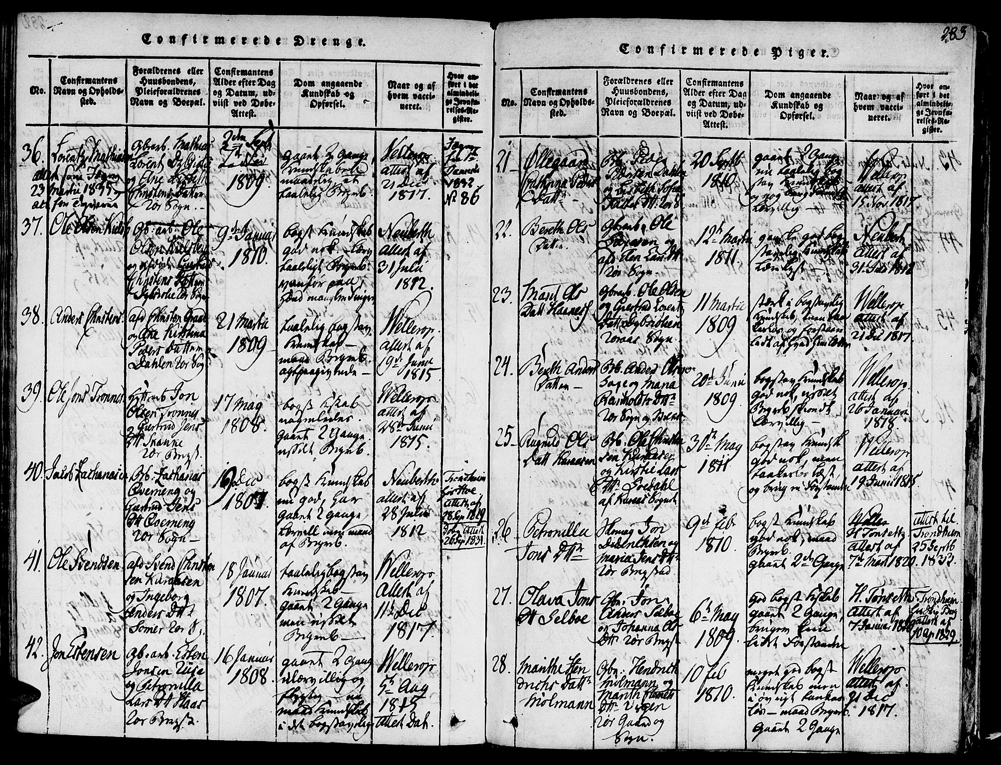 Ministerialprotokoller, klokkerbøker og fødselsregistre - Sør-Trøndelag, SAT/A-1456/681/L0929: Ministerialbok nr. 681A07, 1817-1828, s. 283