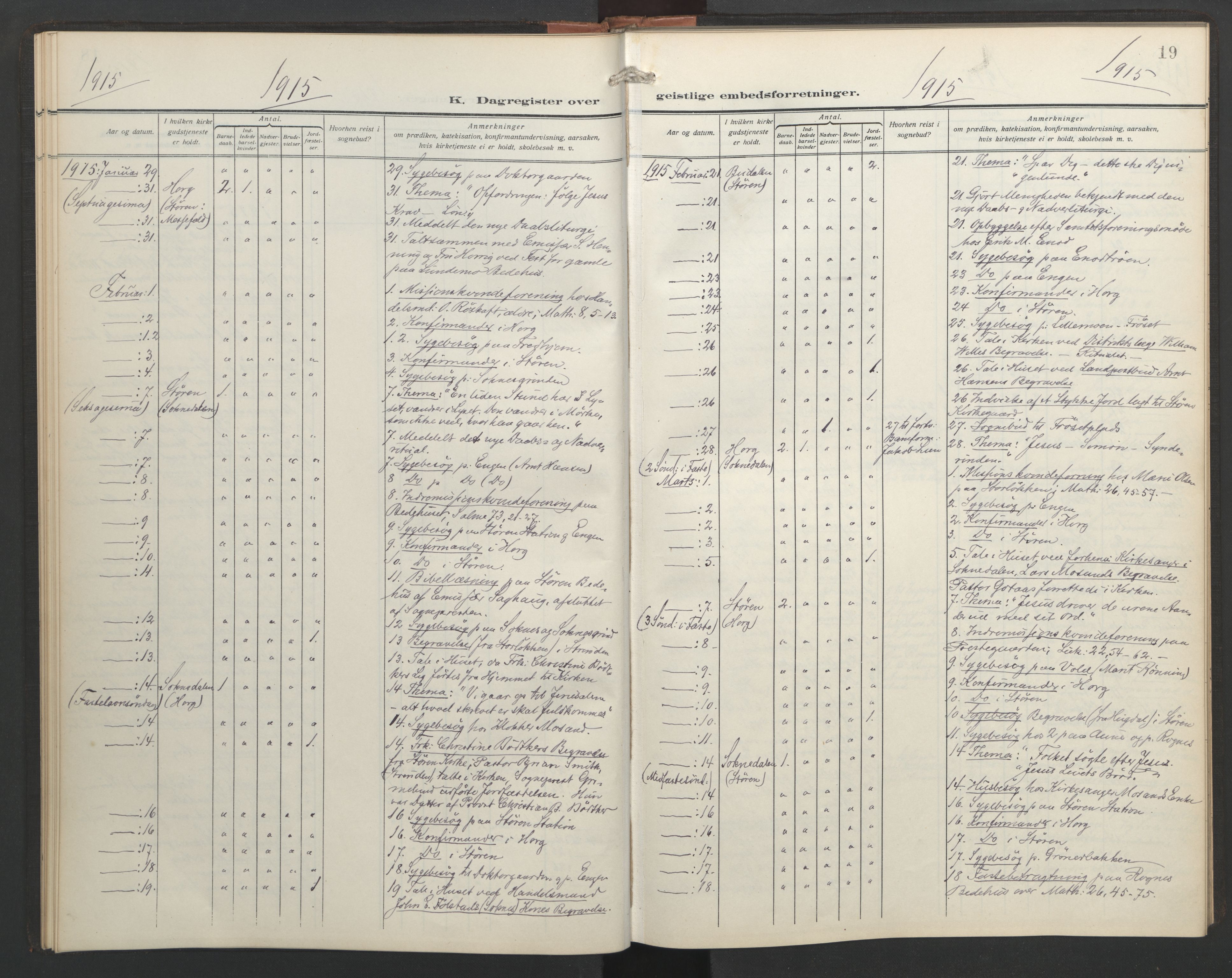 Ministerialprotokoller, klokkerbøker og fødselsregistre - Sør-Trøndelag, SAT/A-1456/687/L1006: Dagregister nr. 687A12, 1912-1931, s. 19