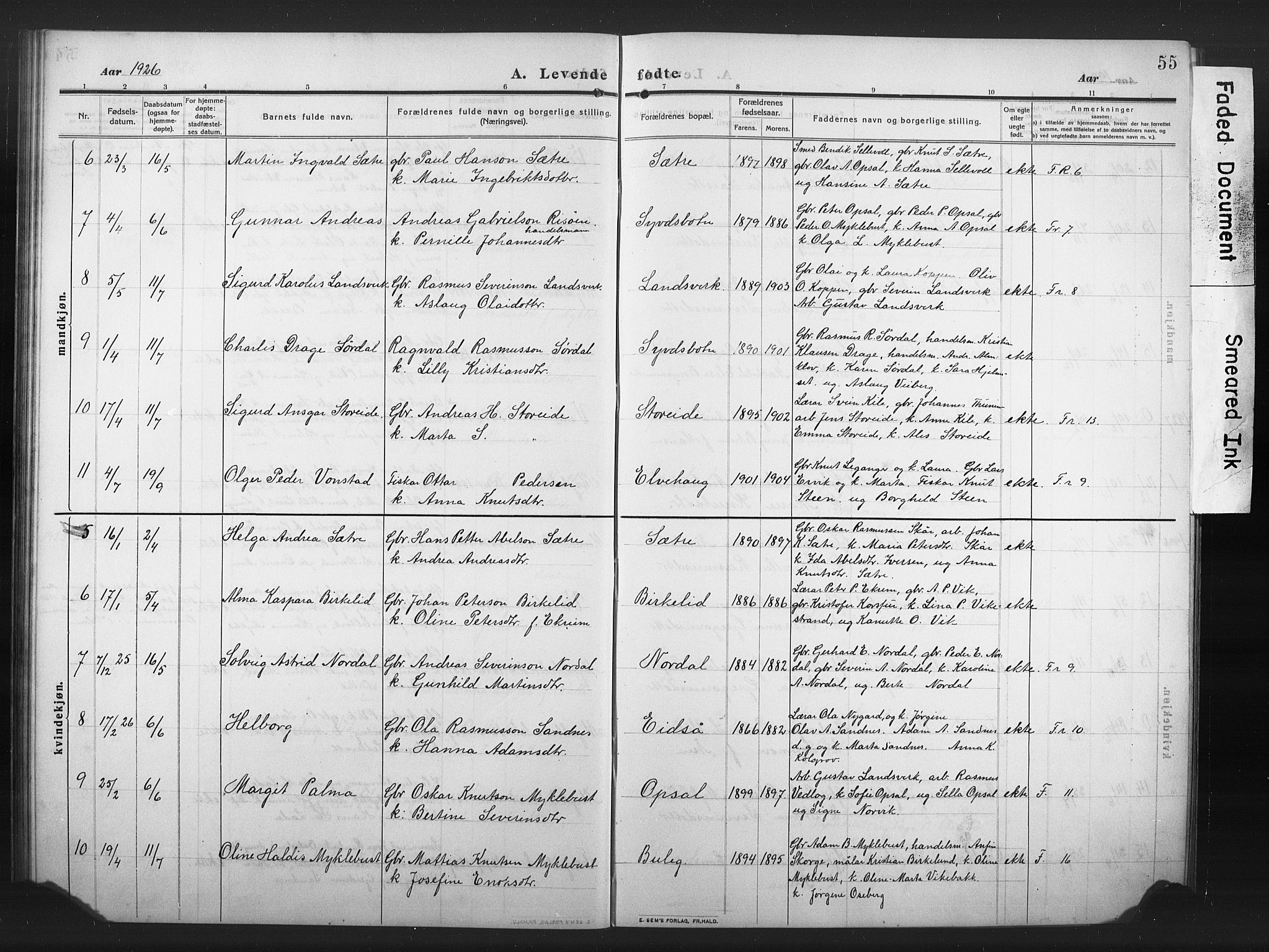 Ministerialprotokoller, klokkerbøker og fødselsregistre - Møre og Romsdal, AV/SAT-A-1454/502/L0028: Klokkerbok nr. 502C02, 1909-1932, s. 55