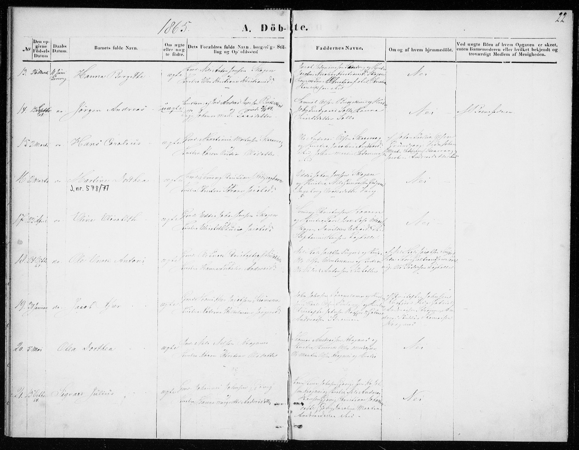 Lenvik sokneprestembete, SATØ/S-1310/H/Ha/Haa/L0008kirke: Ministerialbok nr. 8, 1864-1865, s. 22