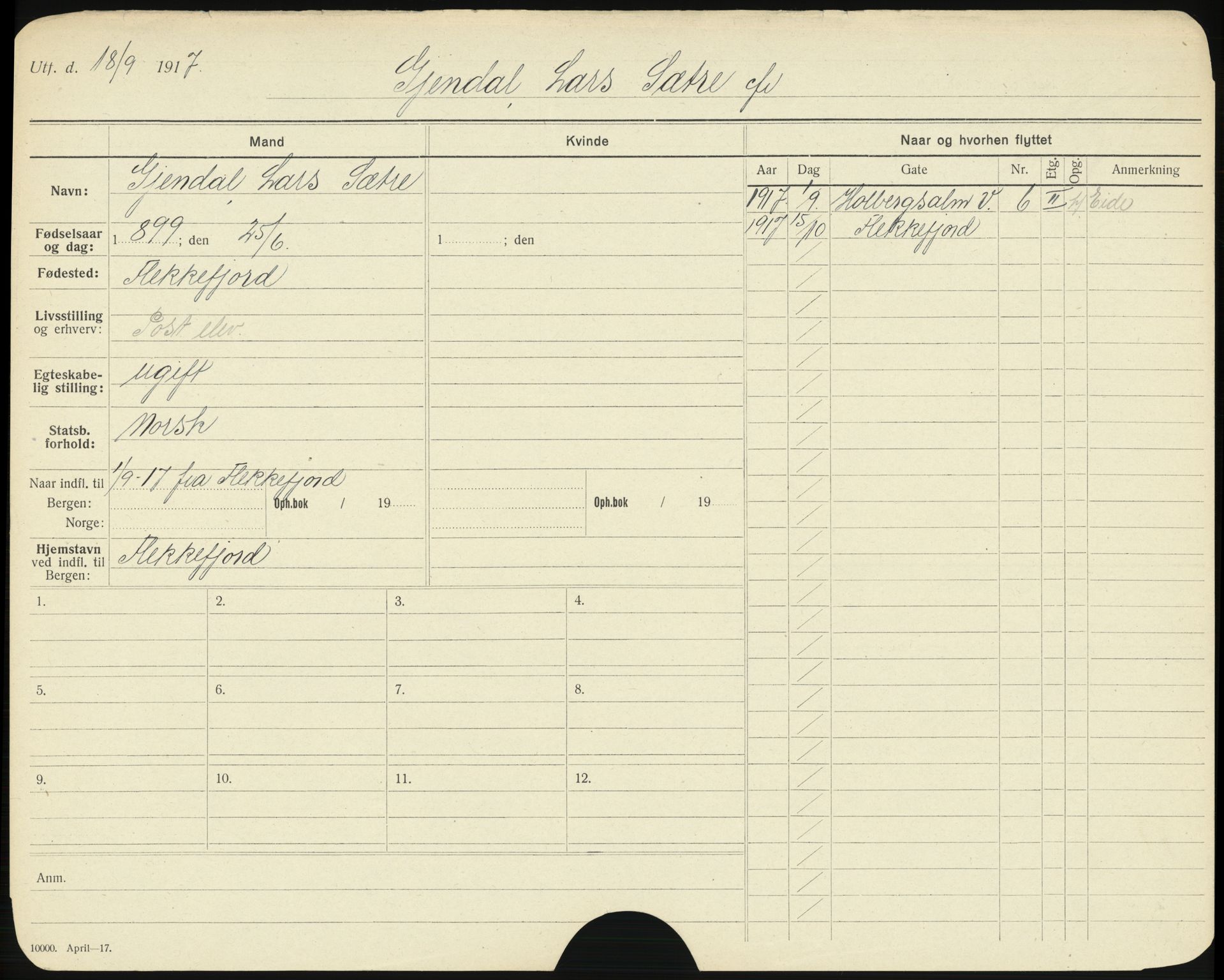 Bergen folkeregister, AV/SAB-A-17201/I/Ia/L0009: Utflyttet 1912 - 1920, Gjemnes - Grung, 1912-1920