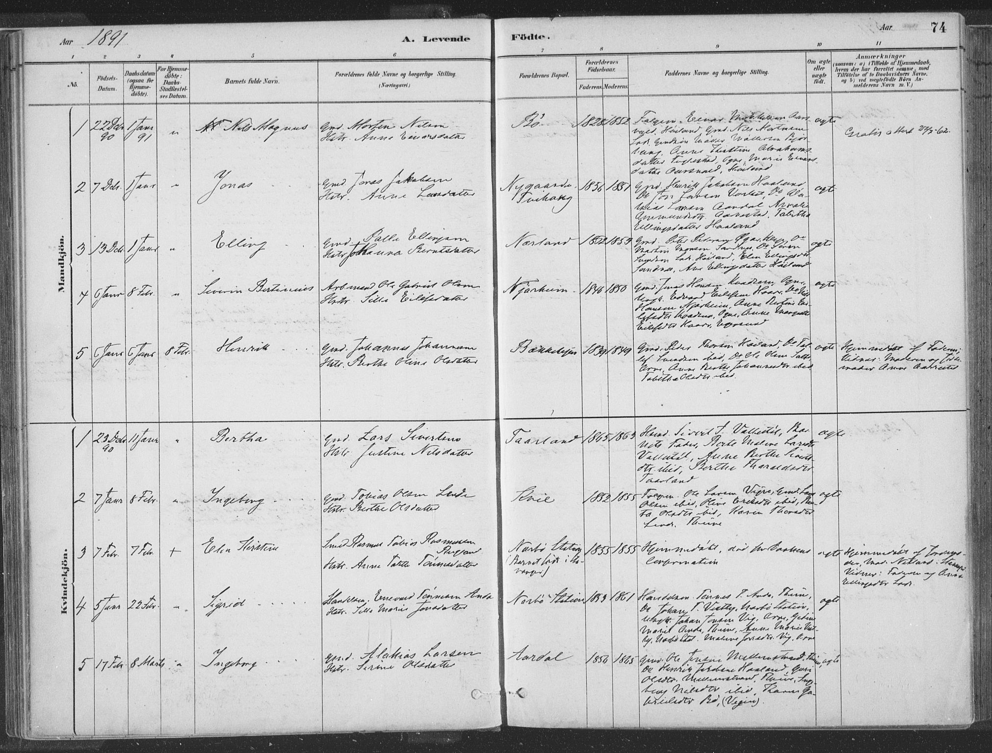 Hå sokneprestkontor, AV/SAST-A-101801/001/30BA/L0010: Ministerialbok nr. A 9, 1879-1896, s. 74