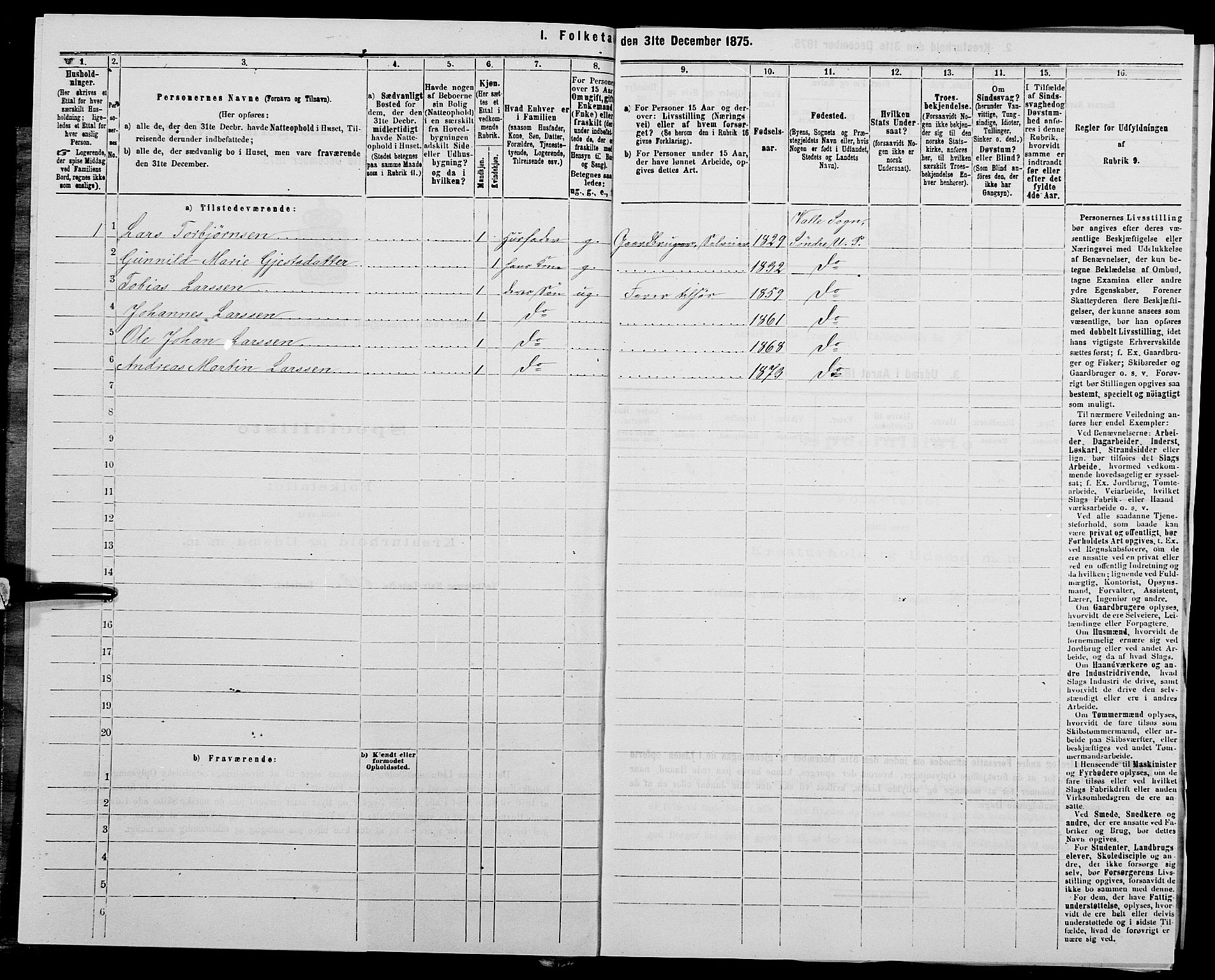 SAK, Folketelling 1875 for 1029P Sør-Audnedal prestegjeld, 1875, s. 947