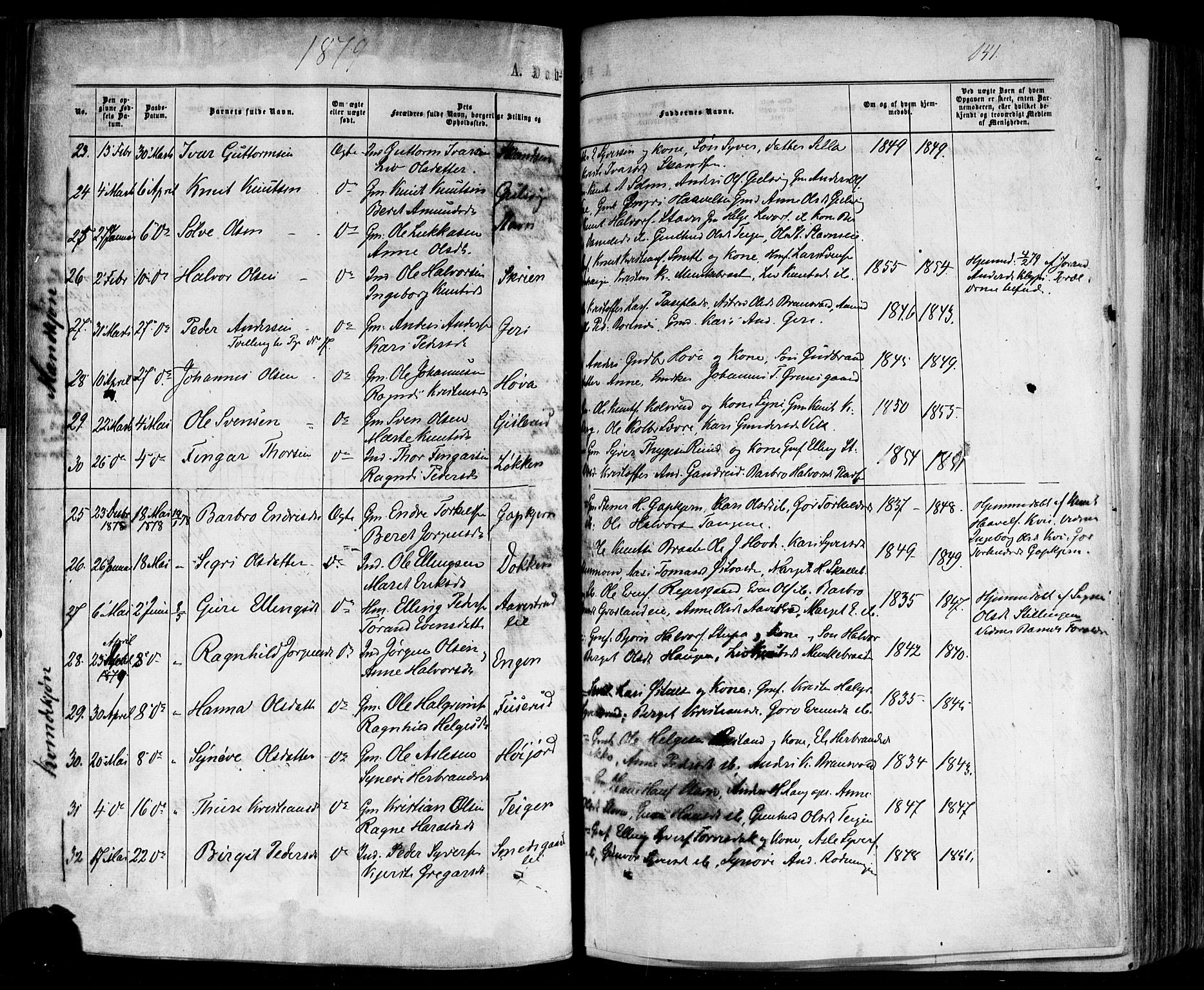 Nes kirkebøker, AV/SAKO-A-236/F/Fa/L0010: Ministerialbok nr. 10, 1864-1880, s. 141