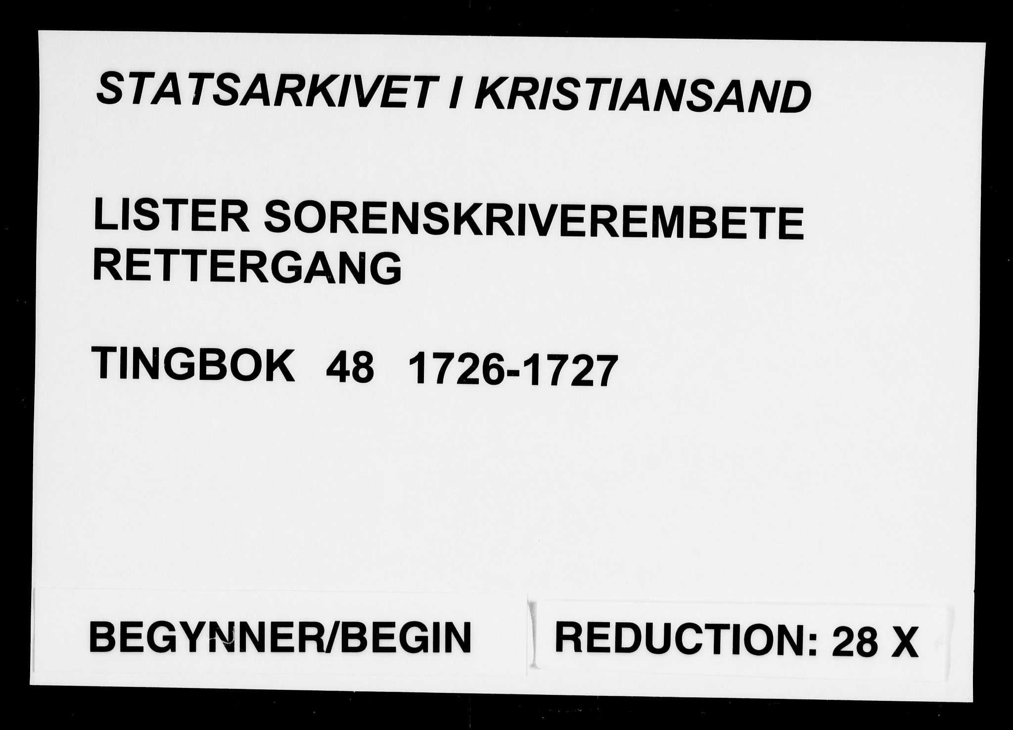 Lister sorenskriveri, SAK/1221-0003/F/Fa/L0048: Tingbok nr 48, 1726-1727