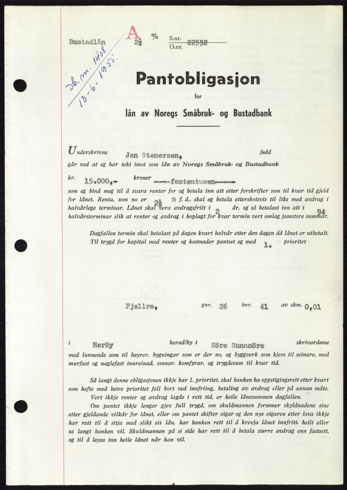 Søre Sunnmøre sorenskriveri, SAT/A-4122/1/2/2C/L0127: Pantebok nr. 15B, 1955-1955, Dagboknr: 1408/1955