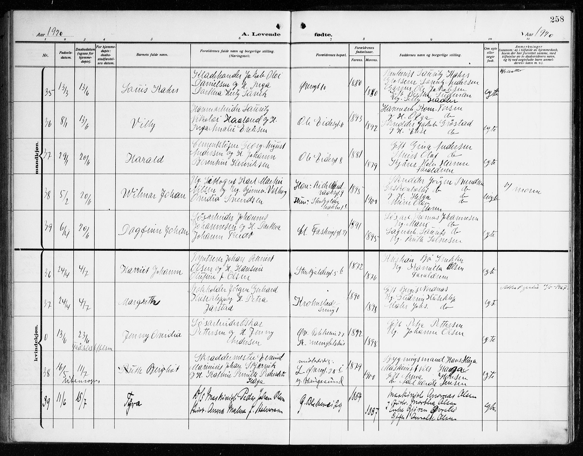 Korskirken sokneprestembete, AV/SAB-A-76101/H/Haa: Ministerialbok nr. B 10, 1909-1923, s. 258