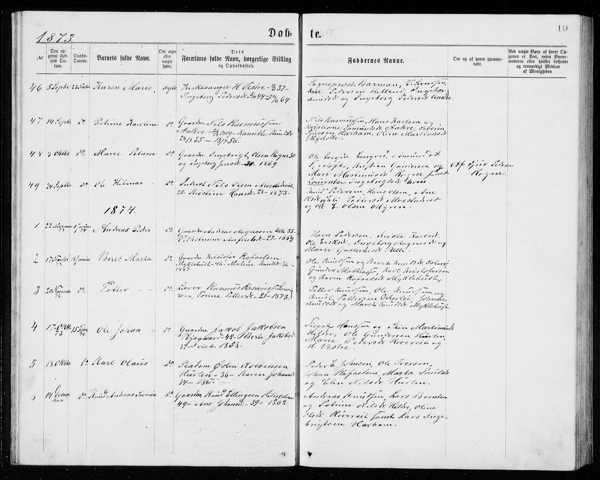 Ministerialprotokoller, klokkerbøker og fødselsregistre - Møre og Romsdal, SAT/A-1454/536/L0509: Klokkerbok nr. 536C04, 1871-1881, s. 19