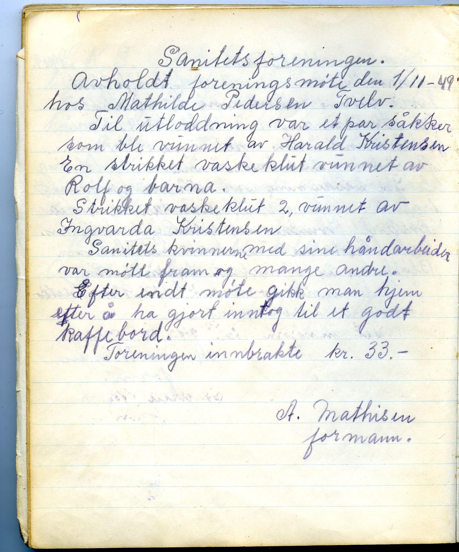 Hakkstabben-Altneset sanitetsforening, FMFB/A-1008/A/L0001: Møteprotokoll, 1947-1960