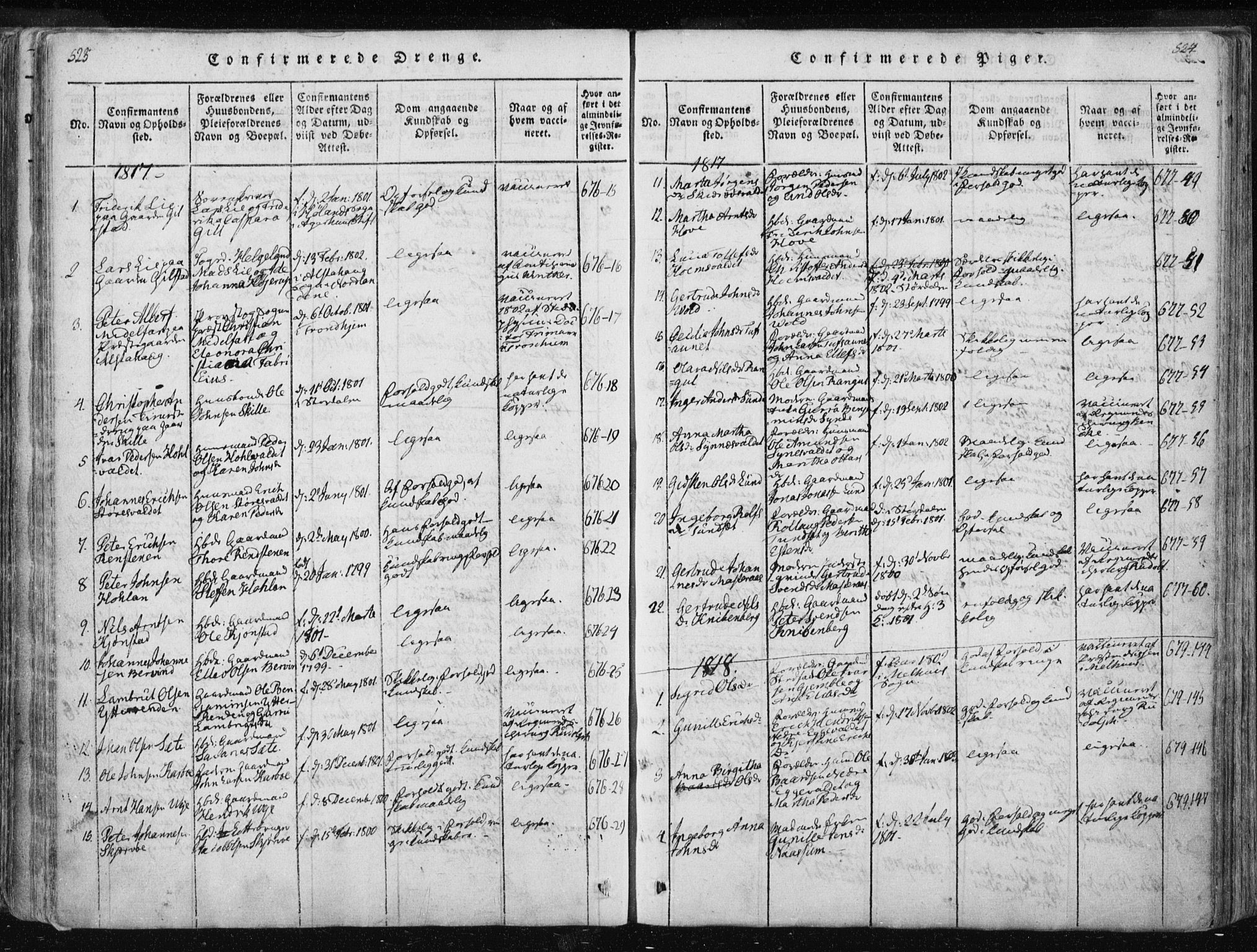 Ministerialprotokoller, klokkerbøker og fødselsregistre - Nord-Trøndelag, SAT/A-1458/717/L0148: Ministerialbok nr. 717A04 /1, 1816-1825, s. 523-524