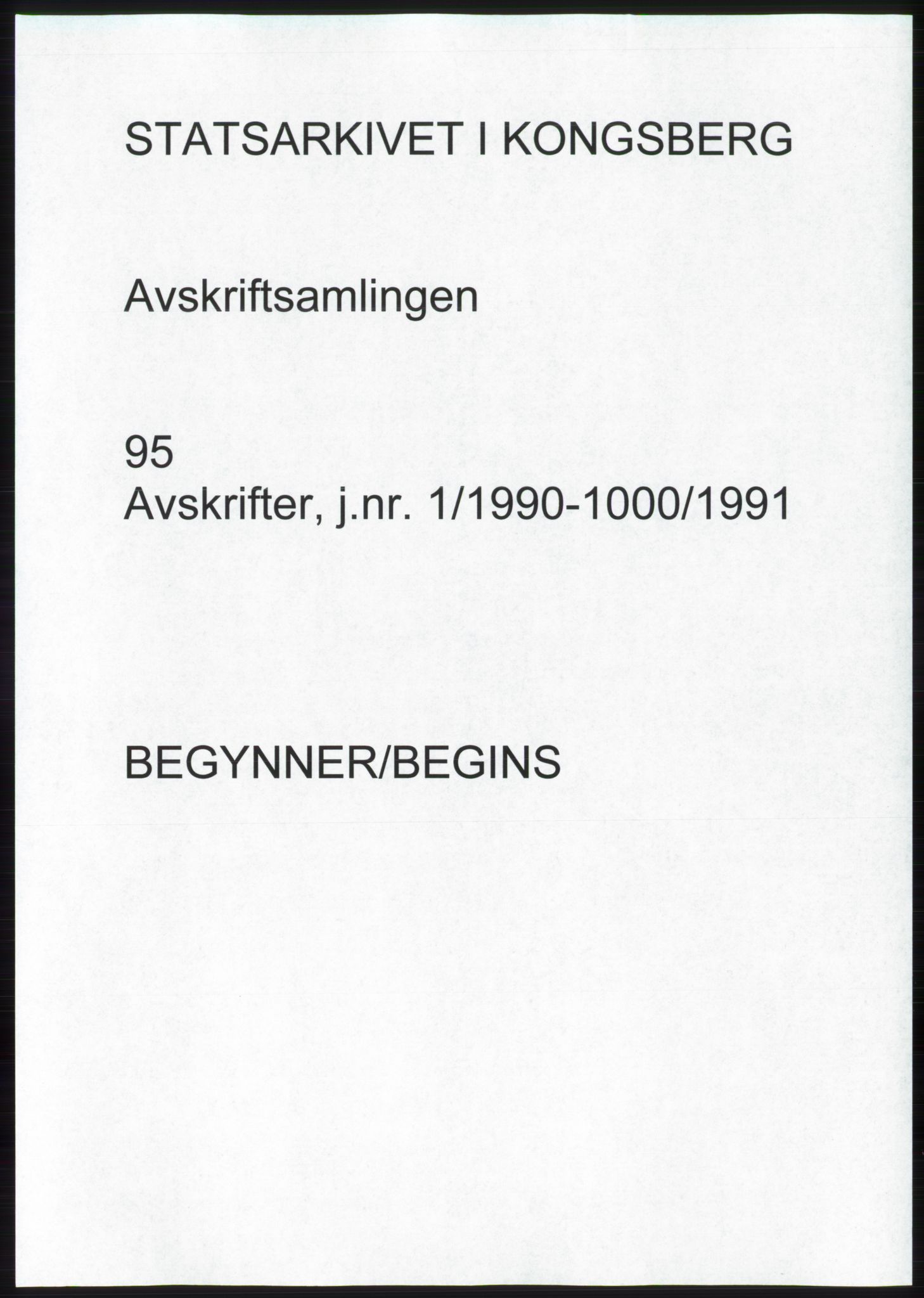 Statsarkivet i Kongsberg, AV/SAKO-A-0001, 1990-1991, s. 1