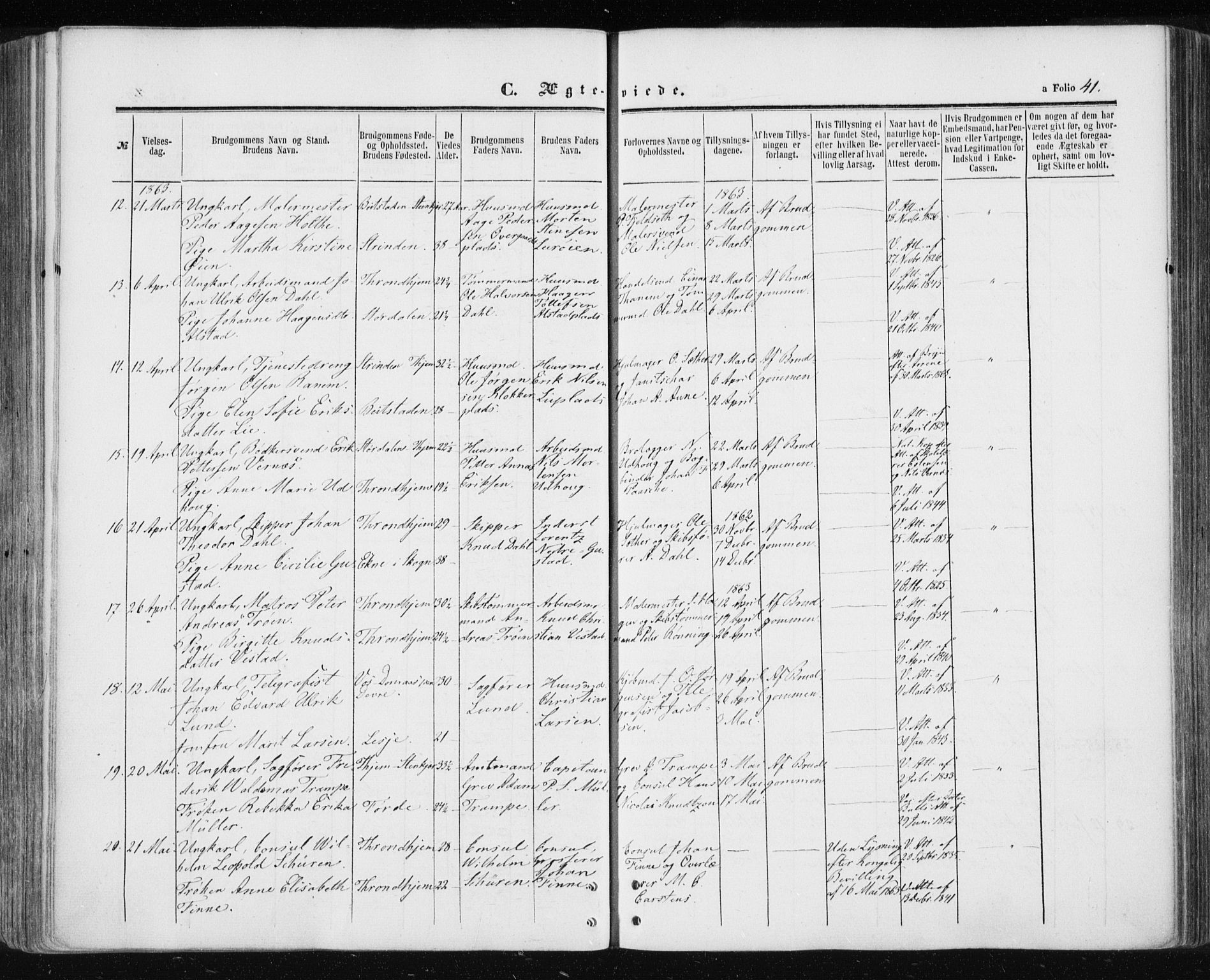 Ministerialprotokoller, klokkerbøker og fødselsregistre - Sør-Trøndelag, AV/SAT-A-1456/601/L0053: Ministerialbok nr. 601A21, 1857-1865, s. 41