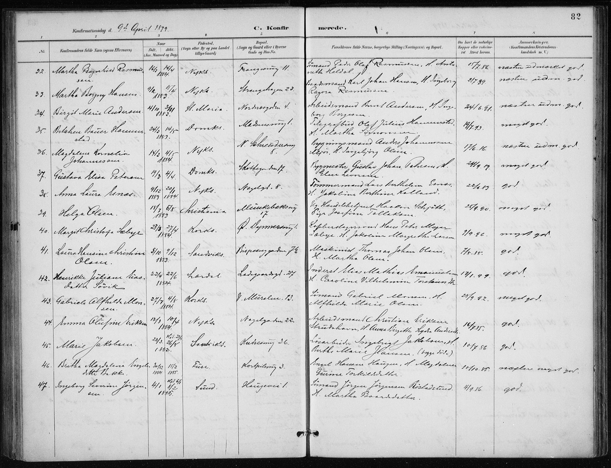 Nykirken Sokneprestembete, AV/SAB-A-77101/H/Haa/L0028: Ministerialbok nr. C 7, 1887-1913, s. 82