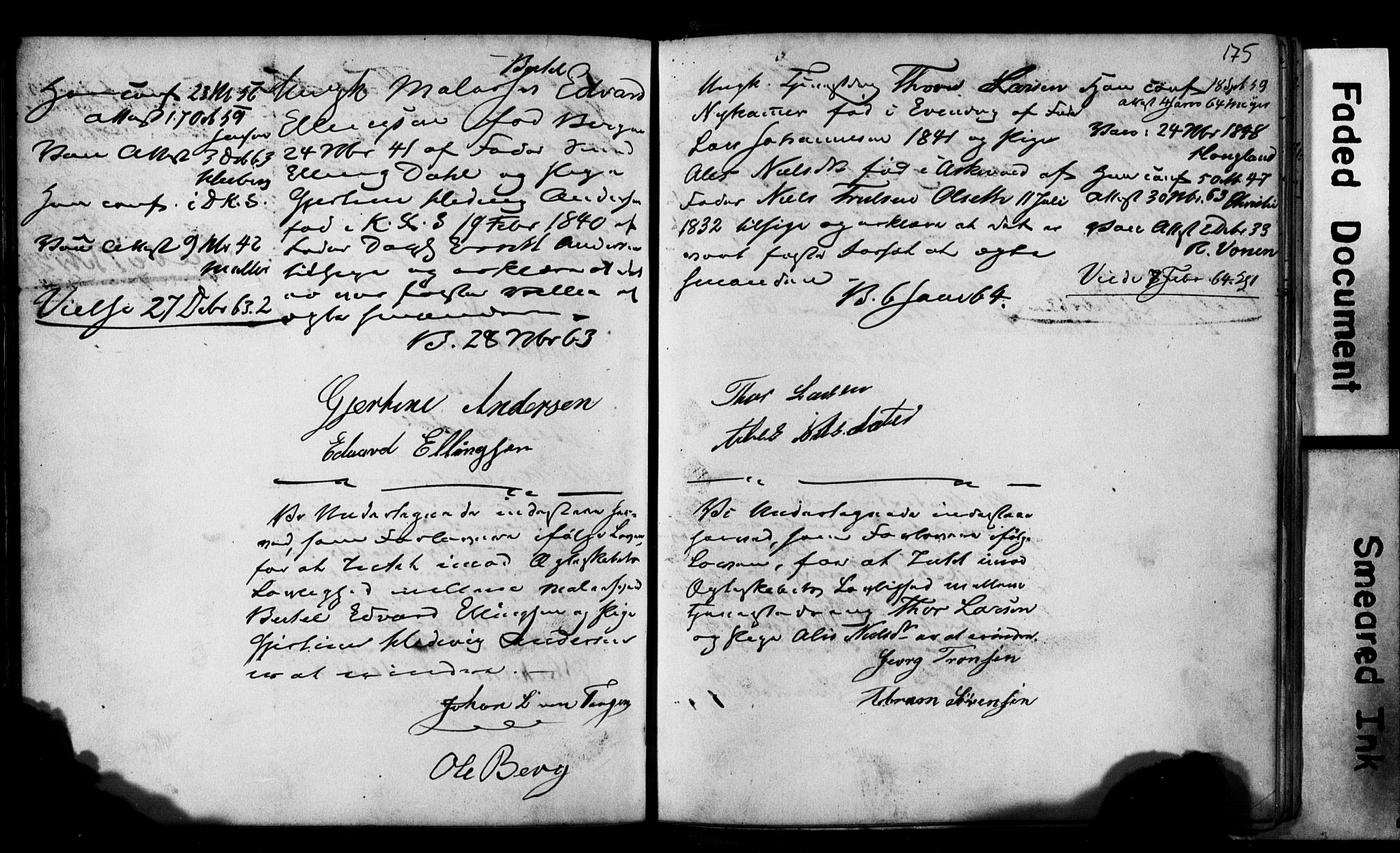 Korskirken sokneprestembete, SAB/A-76101: Forlovererklæringer nr. II.5.2, 1859-1865, s. 175