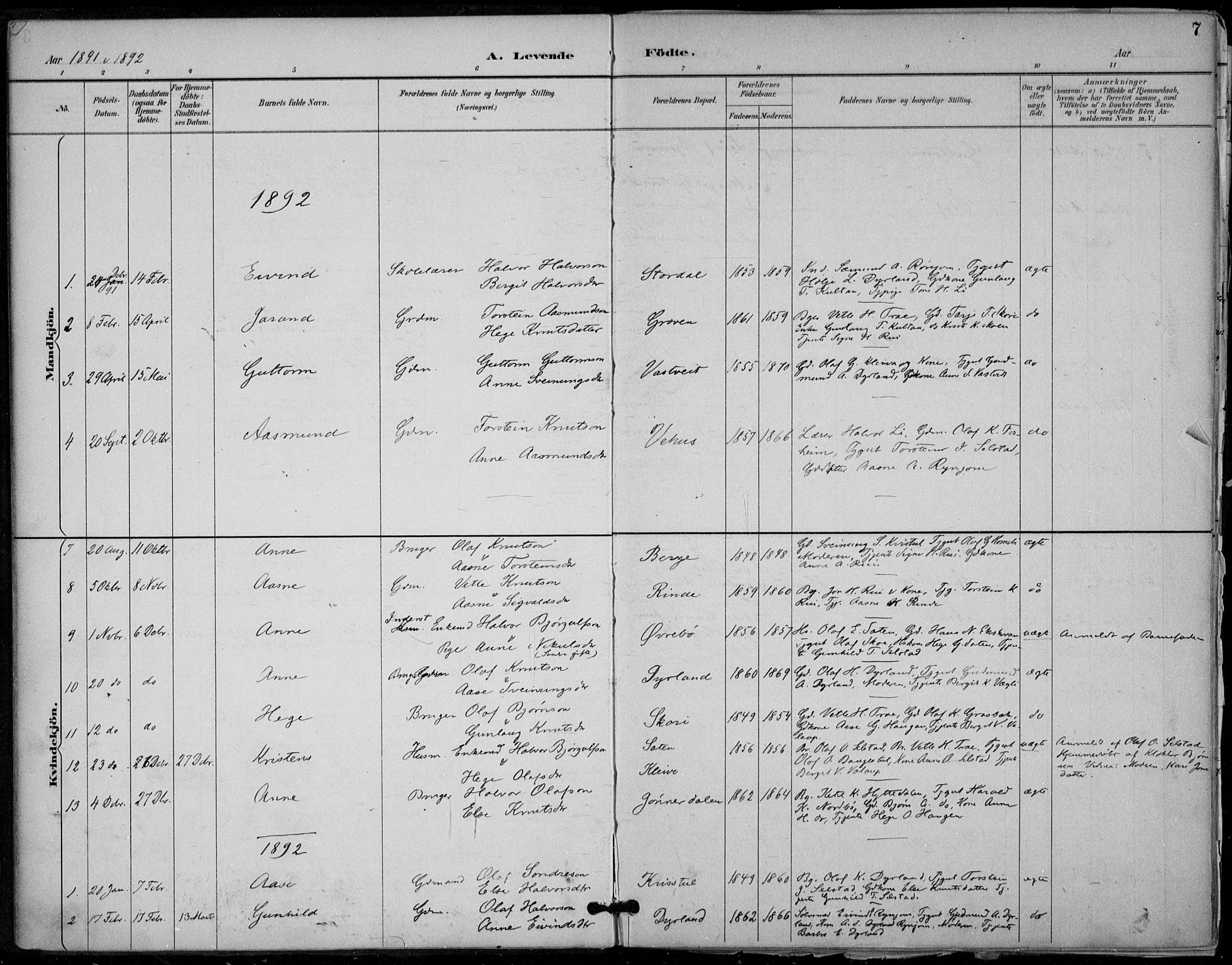 Seljord kirkebøker, AV/SAKO-A-20/F/Fc/L0002: Ministerialbok nr. III 2, 1887-1920, s. 7