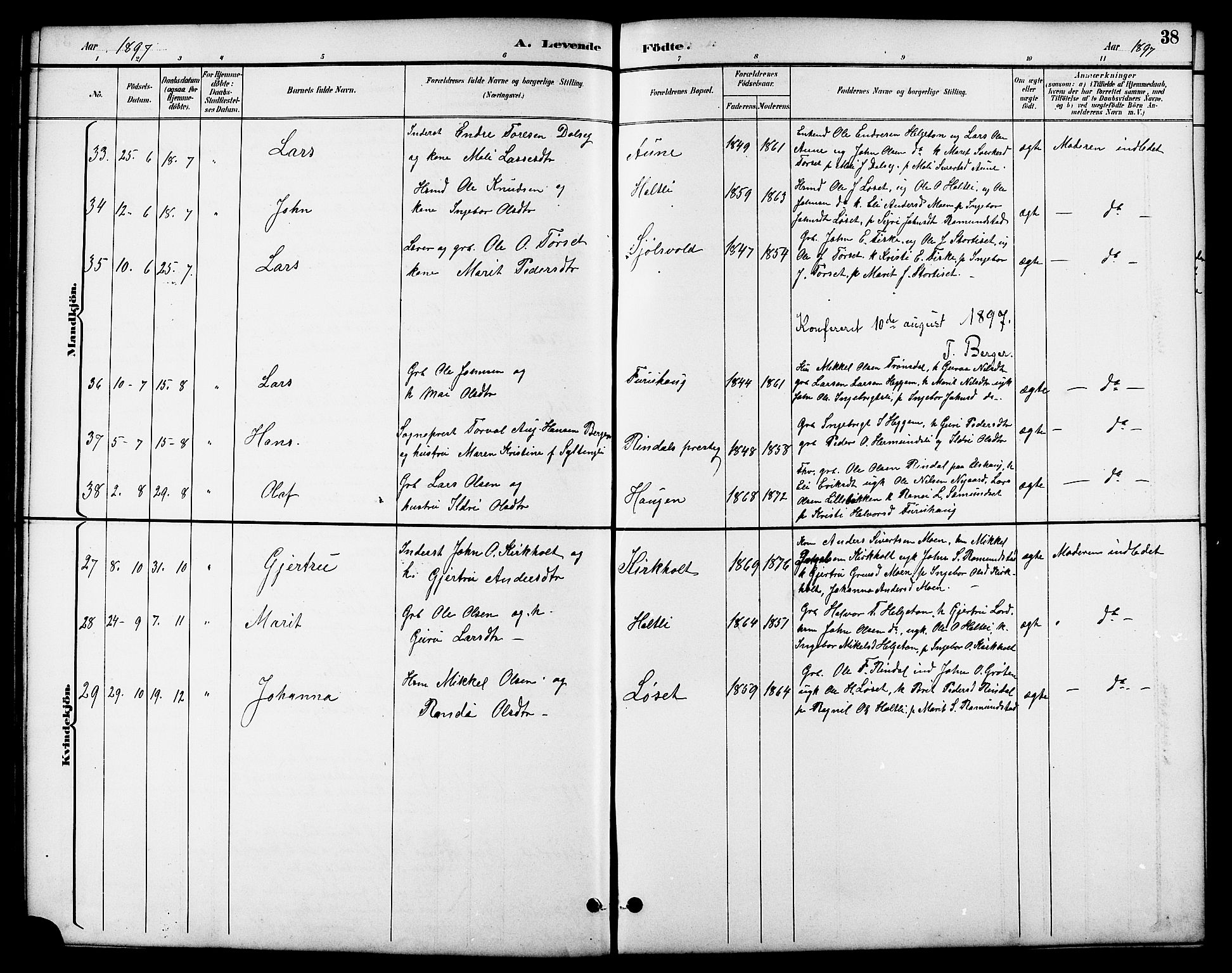 Ministerialprotokoller, klokkerbøker og fødselsregistre - Møre og Romsdal, AV/SAT-A-1454/598/L1078: Klokkerbok nr. 598C03, 1892-1909, s. 38