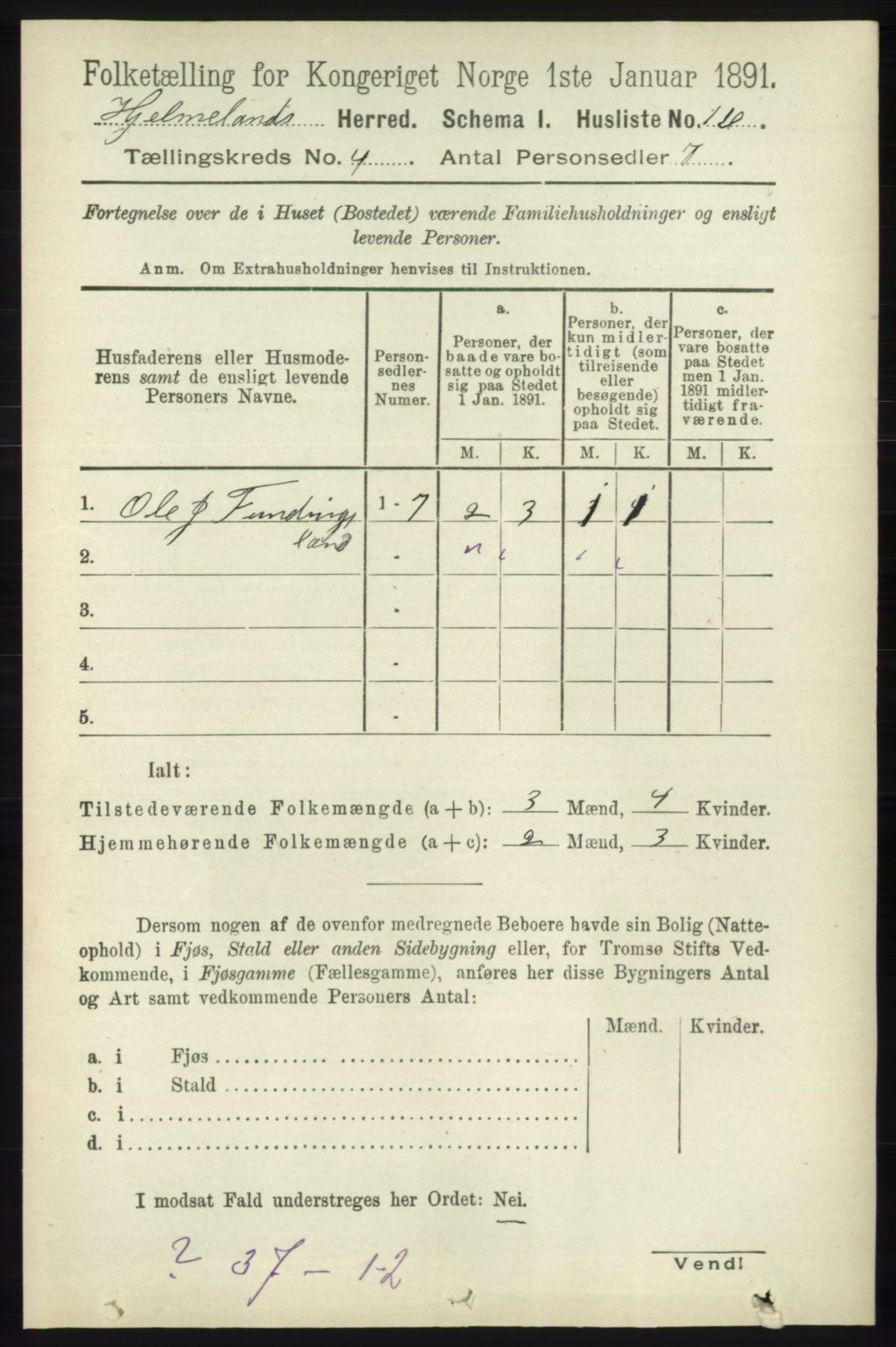RA, Folketelling 1891 for 1133 Hjelmeland herred, 1891, s. 997