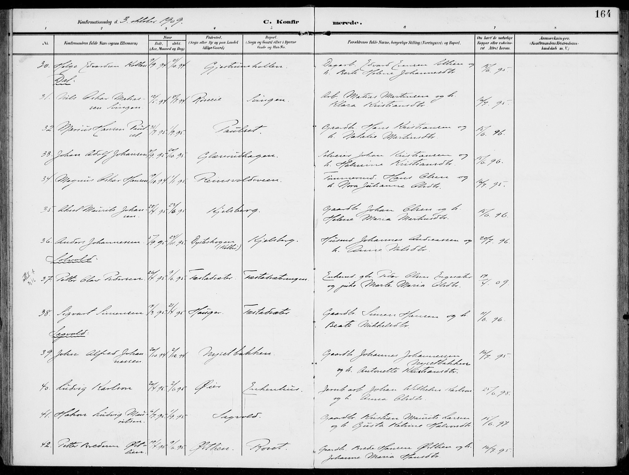 Vestre Toten prestekontor, AV/SAH-PREST-108/H/Ha/Haa/L0014: Ministerialbok nr. 14, 1907-1920, s. 164