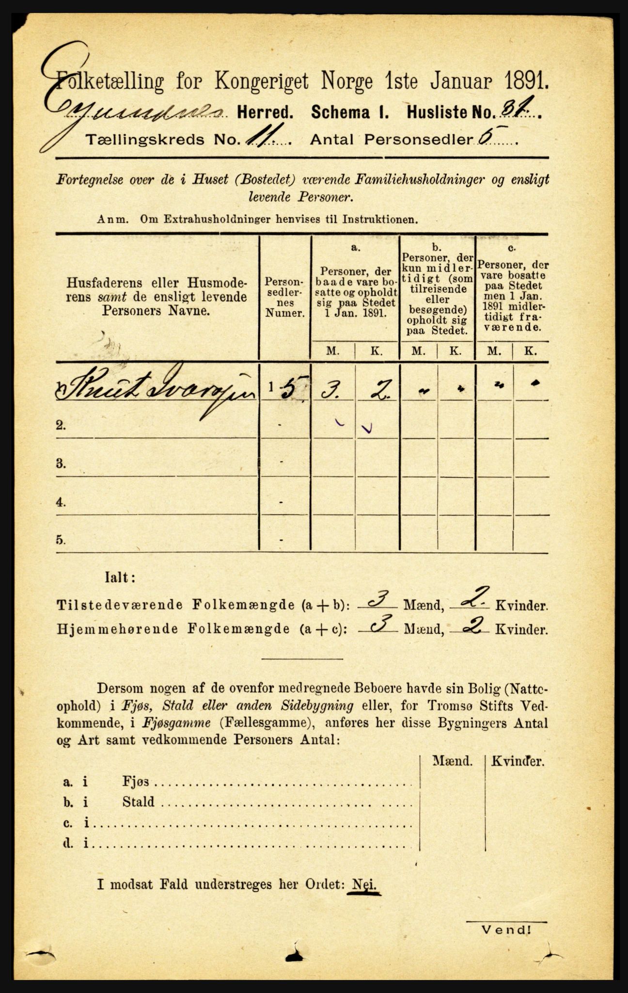 RA, Folketelling 1891 for 1853 Evenes herred, 1891, s. 3453