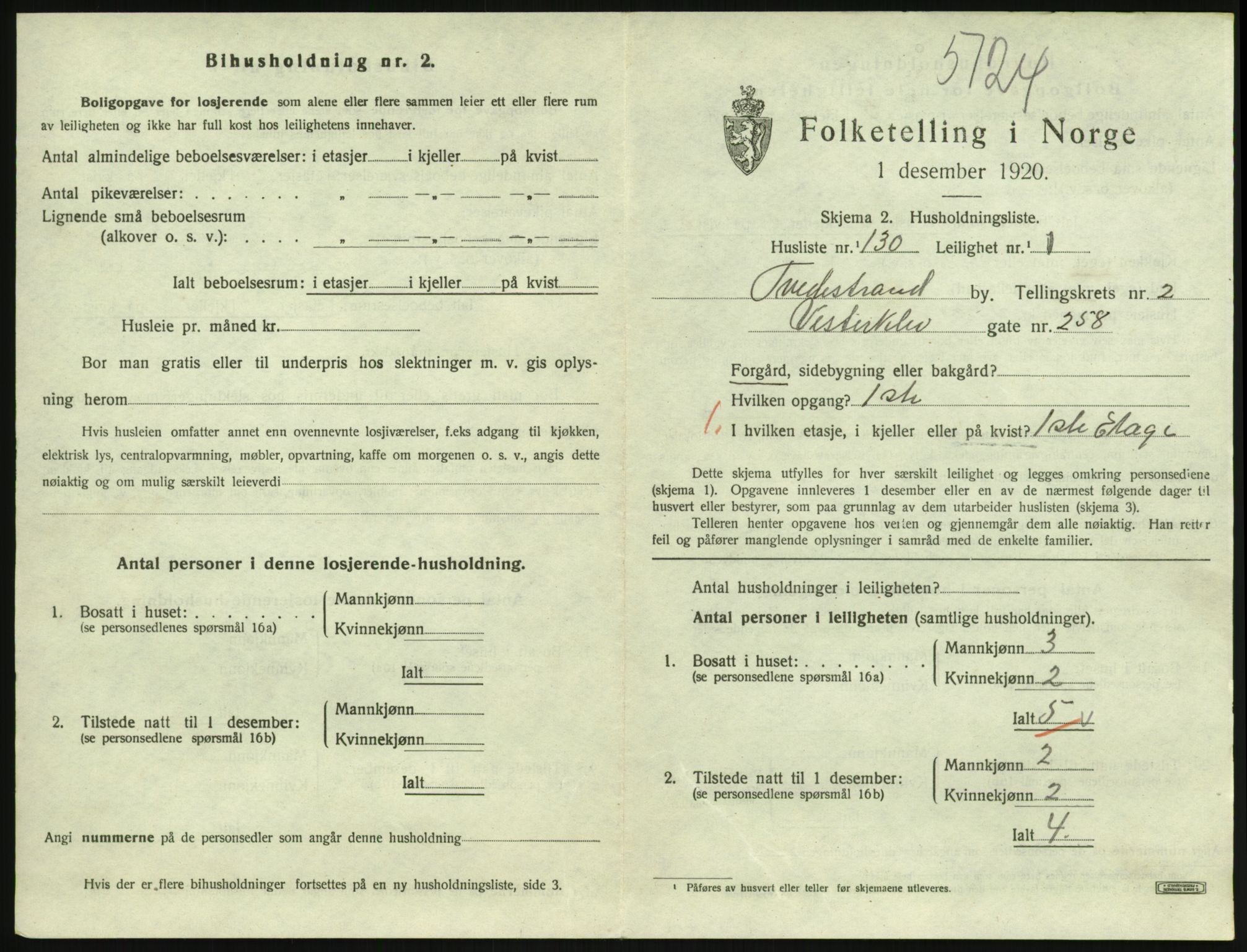 SAK, Folketelling 1920 for 0902 Tvedestrand ladested, 1920, s. 1269