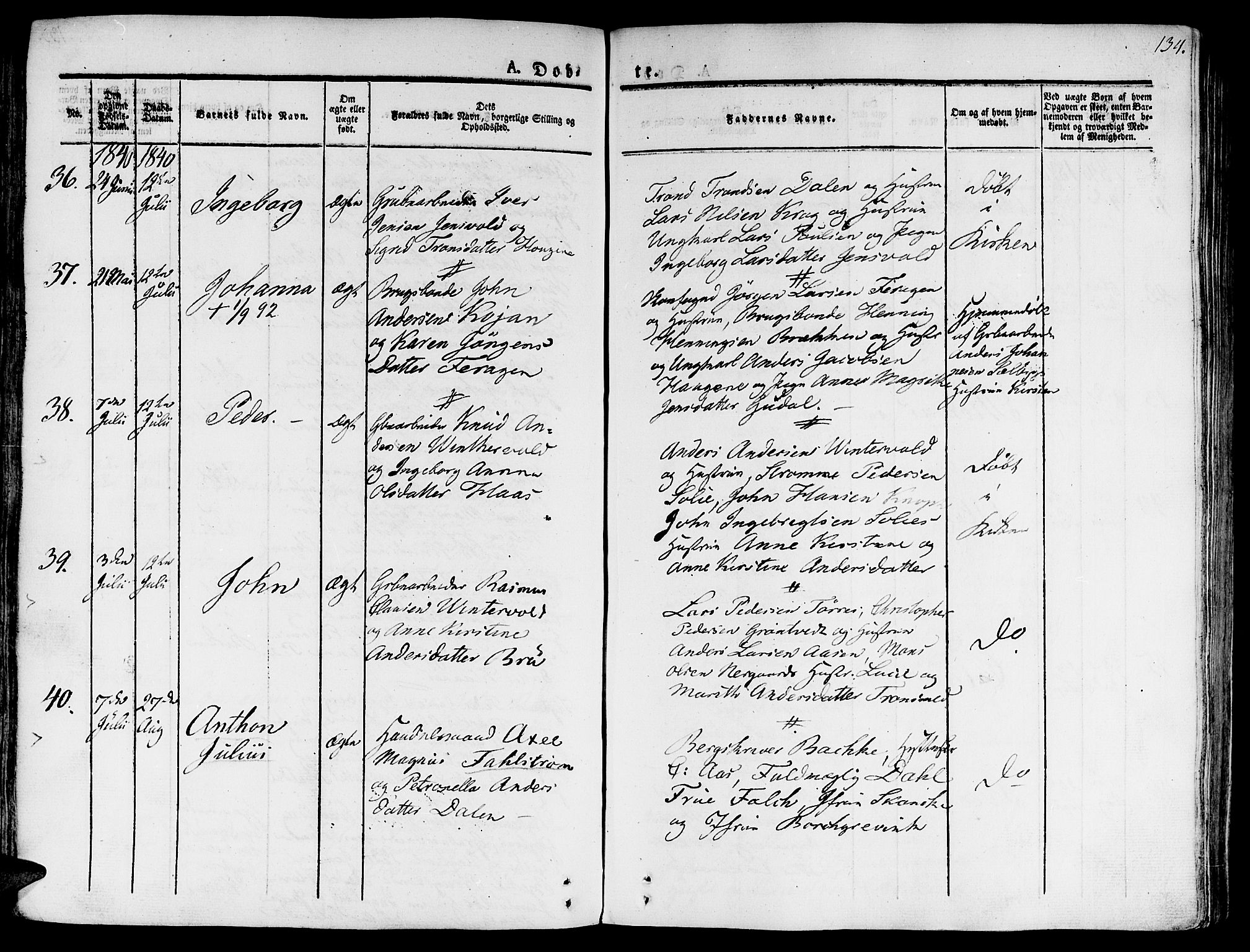 Ministerialprotokoller, klokkerbøker og fødselsregistre - Sør-Trøndelag, SAT/A-1456/681/L0930: Ministerialbok nr. 681A08, 1829-1844, s. 134