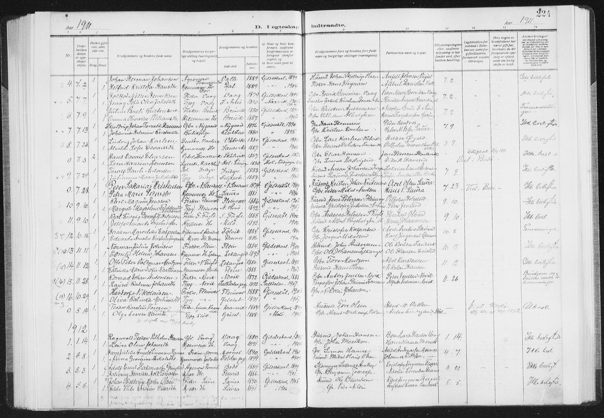 Ministerialprotokoller, klokkerbøker og fødselsregistre - Nordland, AV/SAT-A-1459/805/L0104: Ministerialbok nr. 805A09, 1909-1926, s. 224