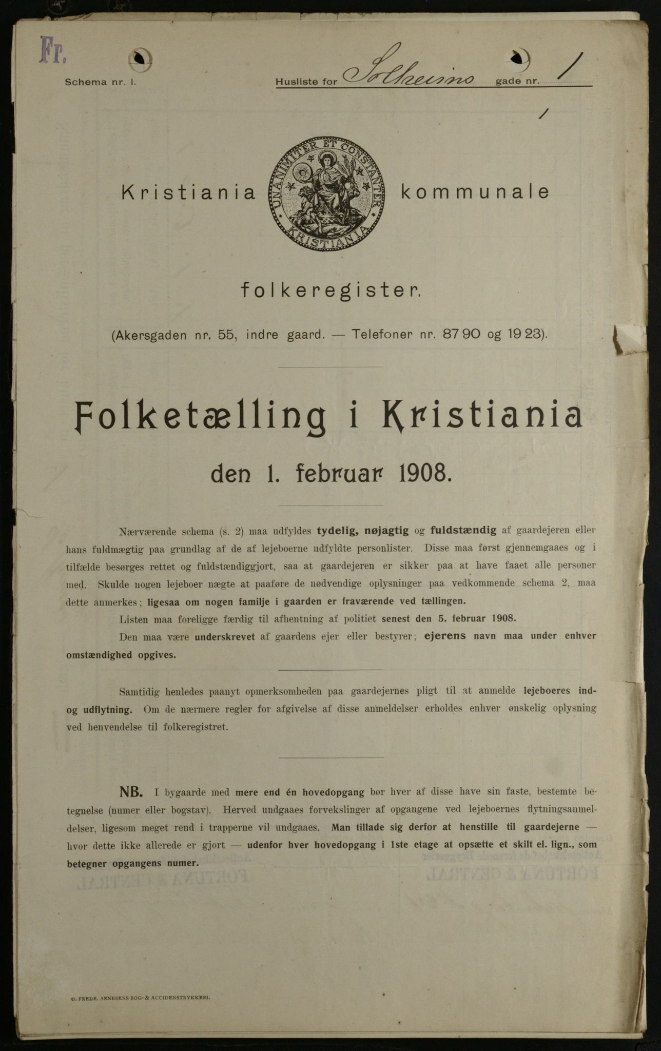 OBA, Kommunal folketelling 1.2.1908 for Kristiania kjøpstad, 1908, s. 89665