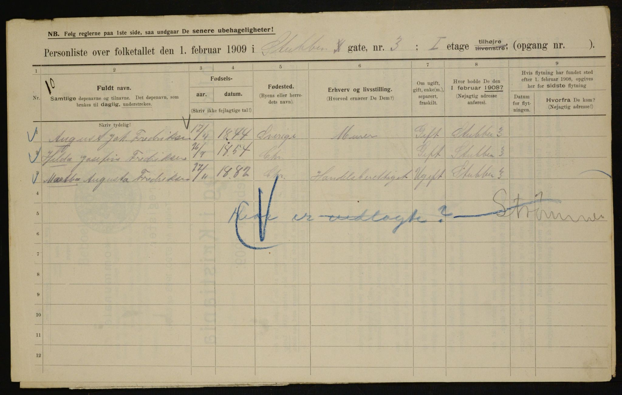 OBA, Kommunal folketelling 1.2.1909 for Kristiania kjøpstad, 1909, s. 94518