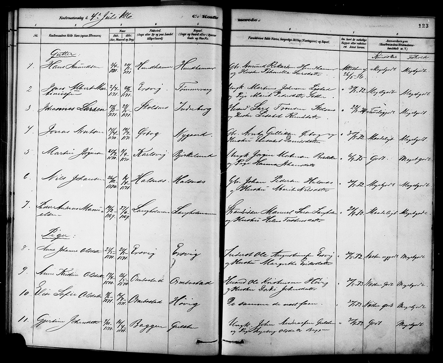 Ministerialprotokoller, klokkerbøker og fødselsregistre - Møre og Romsdal, SAT/A-1454/577/L0896: Ministerialbok nr. 577A03, 1880-1898, s. 123
