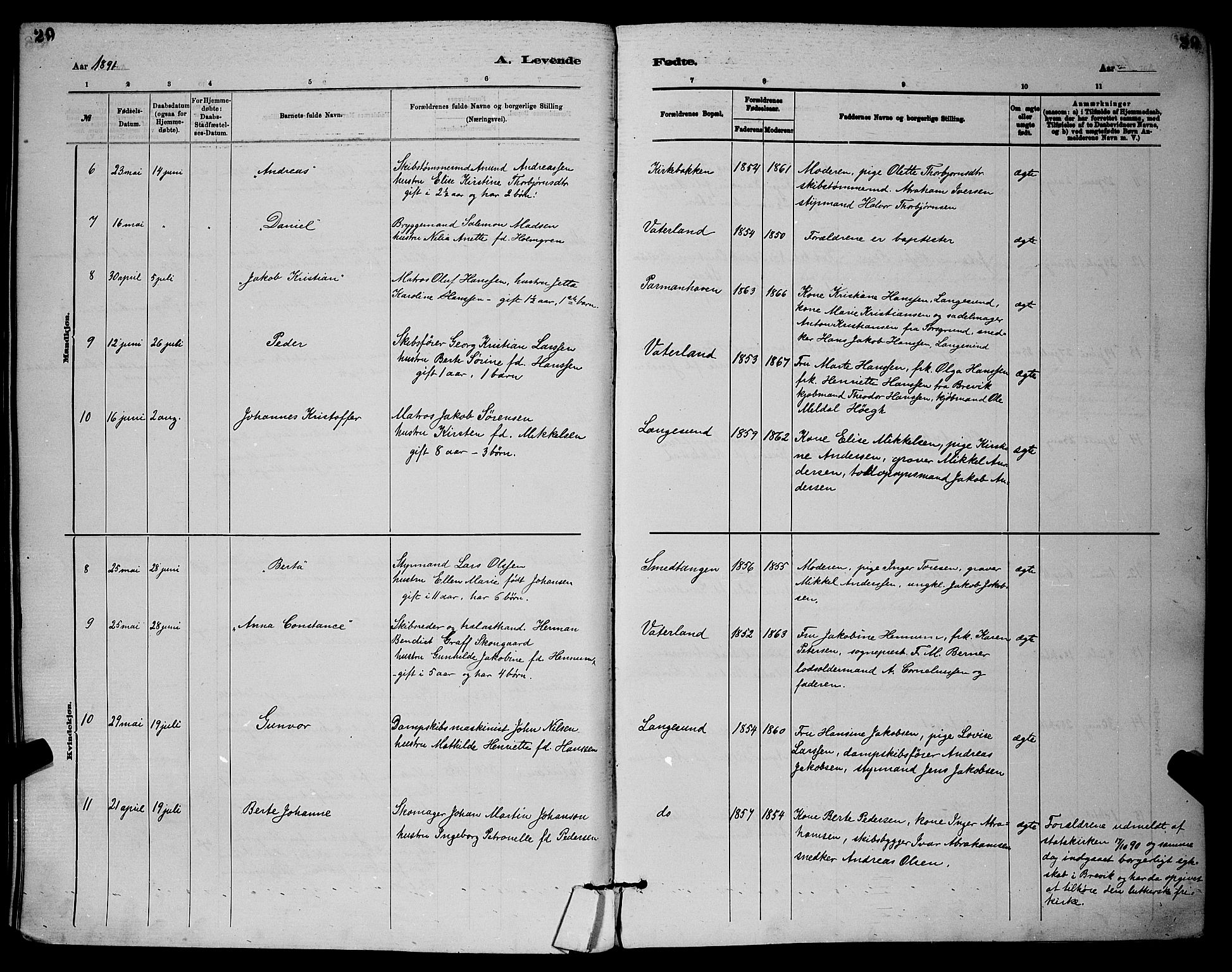 Langesund kirkebøker, AV/SAKO-A-280/G/Ga/L0005: Klokkerbok nr. 5, 1884-1898, s. 29