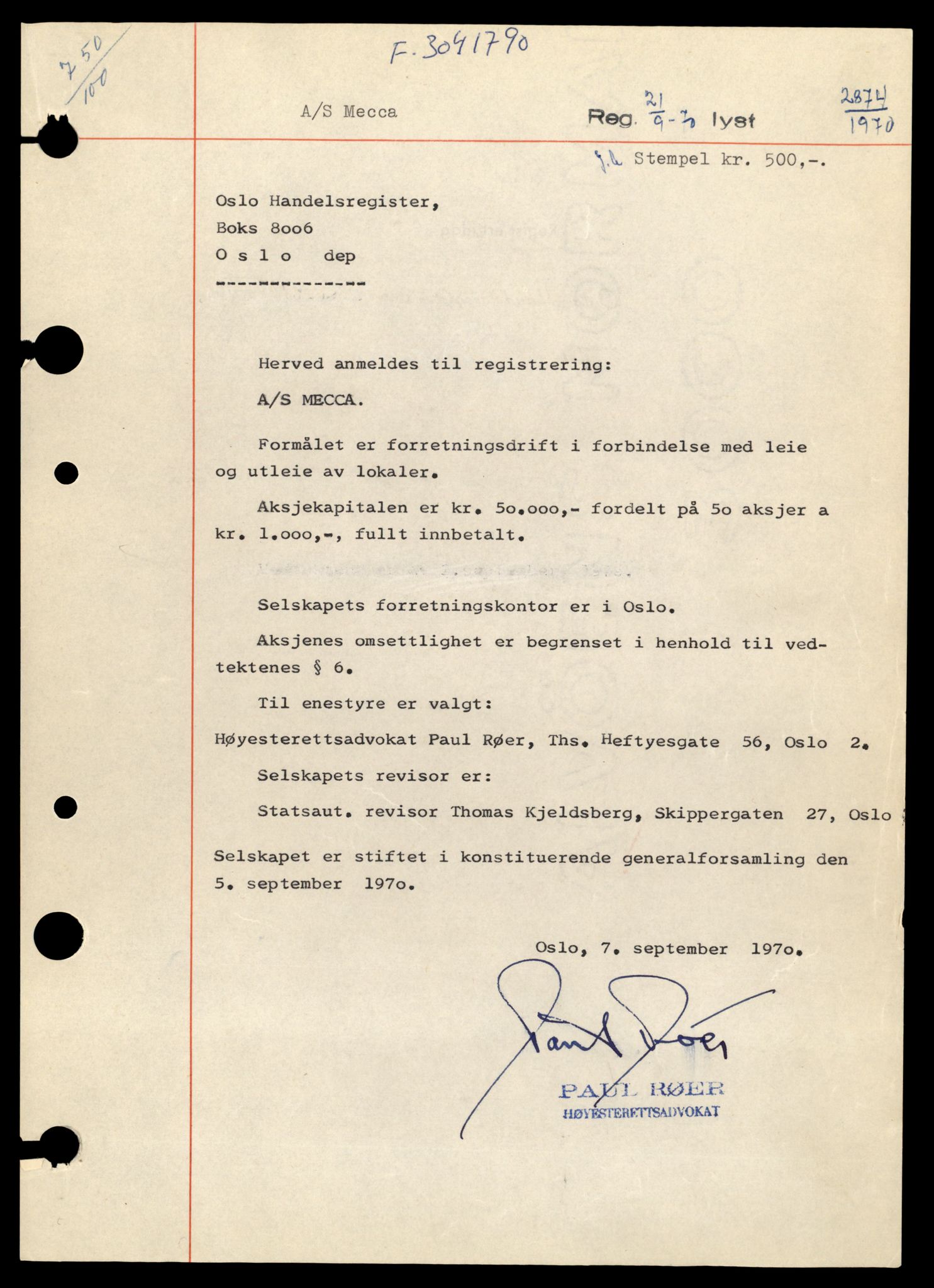 Oslo byfogd, Handelsregisteret, SAT/A-10867/G/Gb/Gbb/L0088: Registreringsmeldinger, Me-No, 1986, s. 3