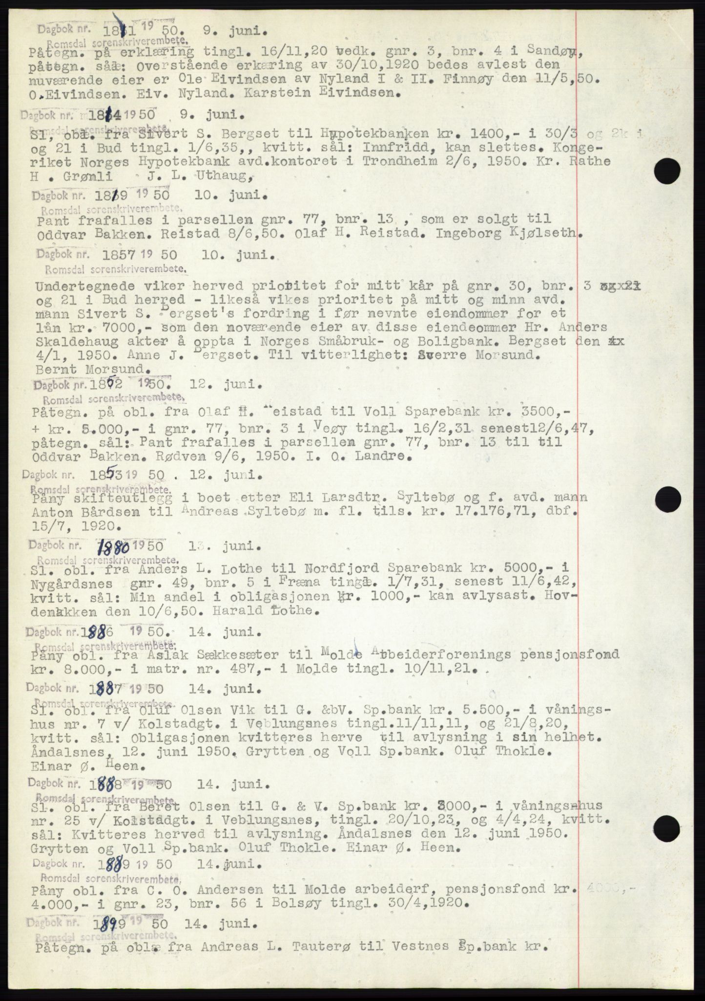 Romsdal sorenskriveri, SAT/A-4149/1/2/2C: Pantebok nr. C2, 1949-1951, Dagboknr: 1811/1950