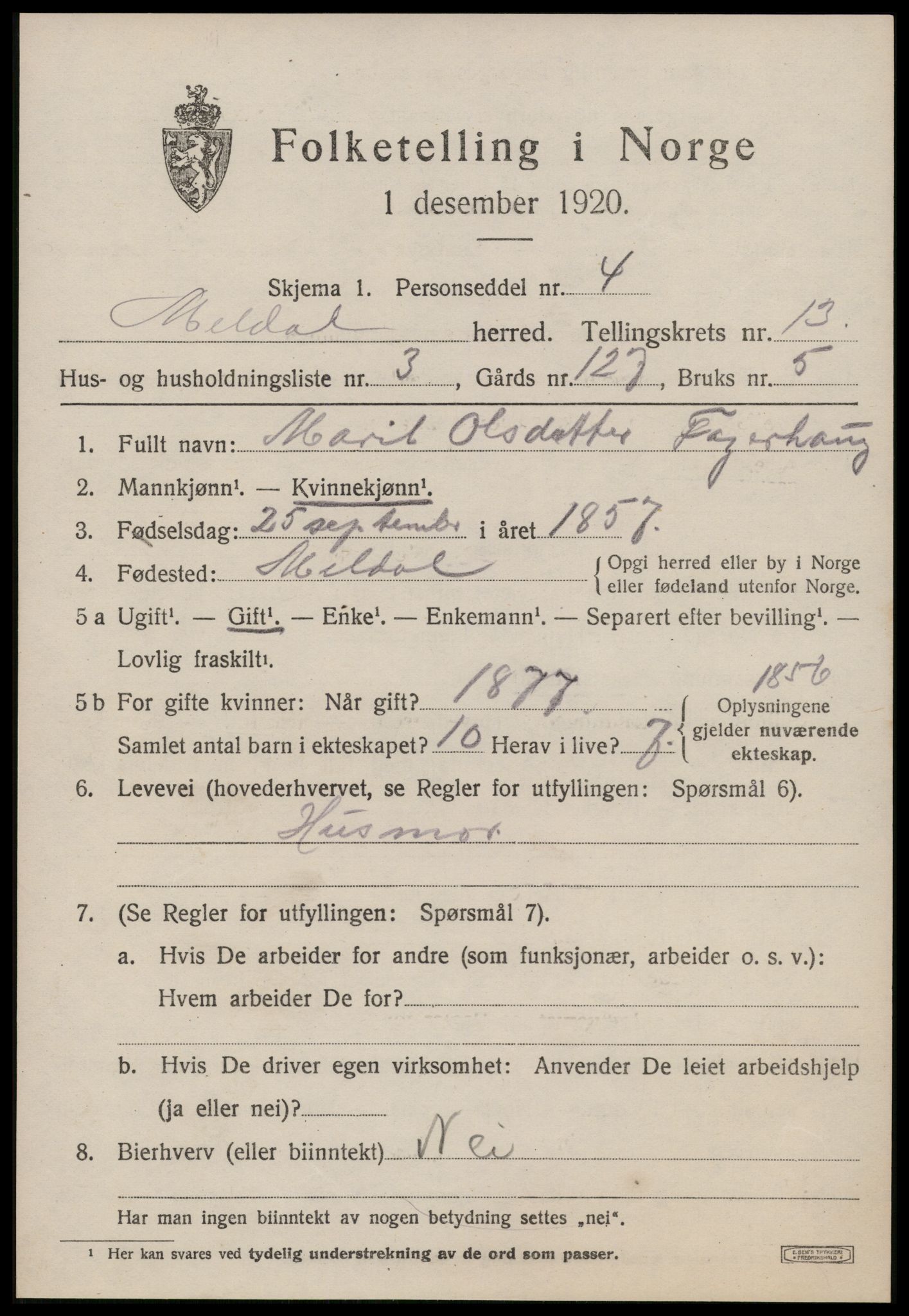 SAT, Folketelling 1920 for 1636 Meldal herred, 1920, s. 9481