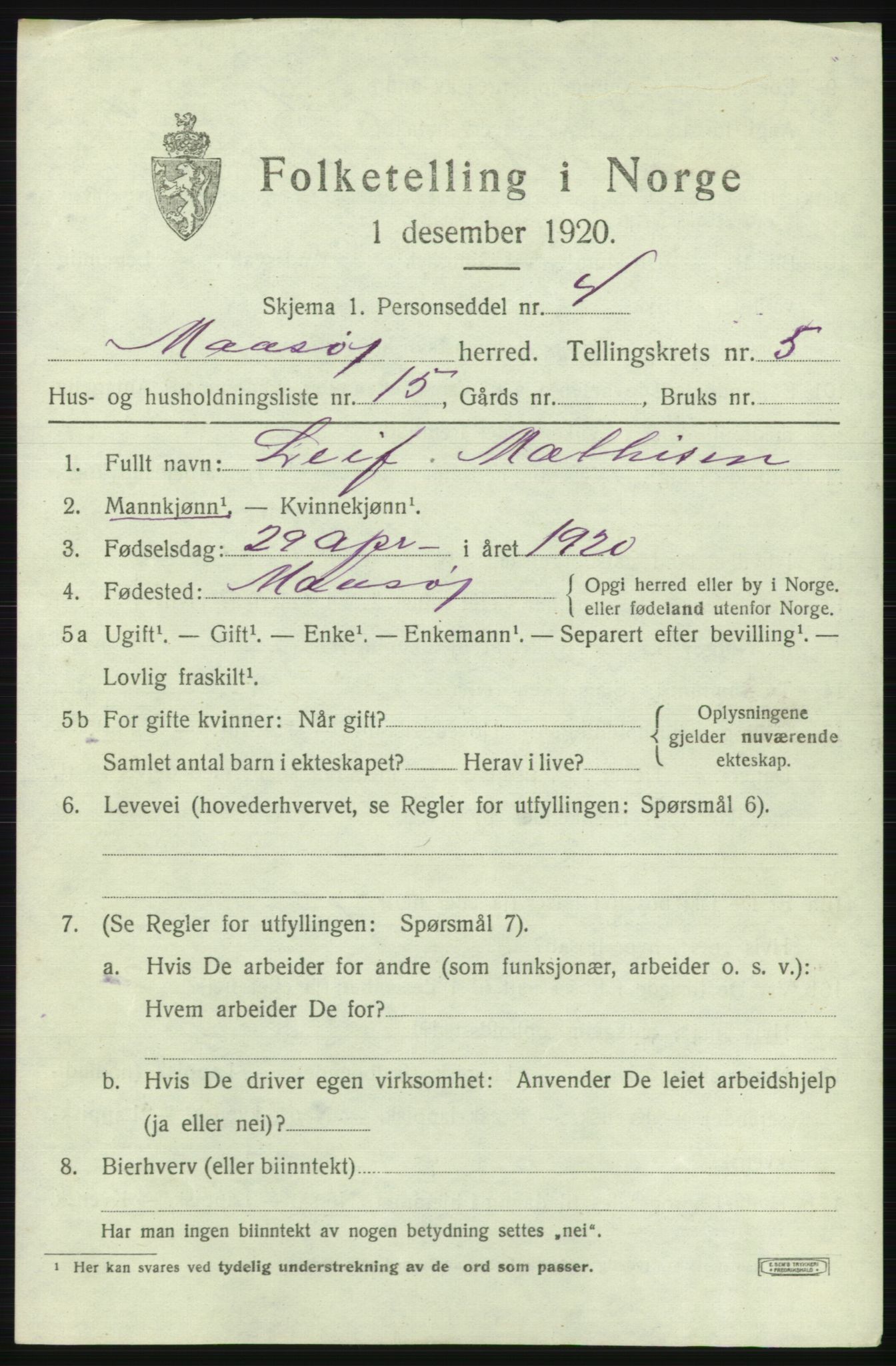 SATØ, Folketelling 1920 for 2018 Måsøy herred, 1920, s. 2630