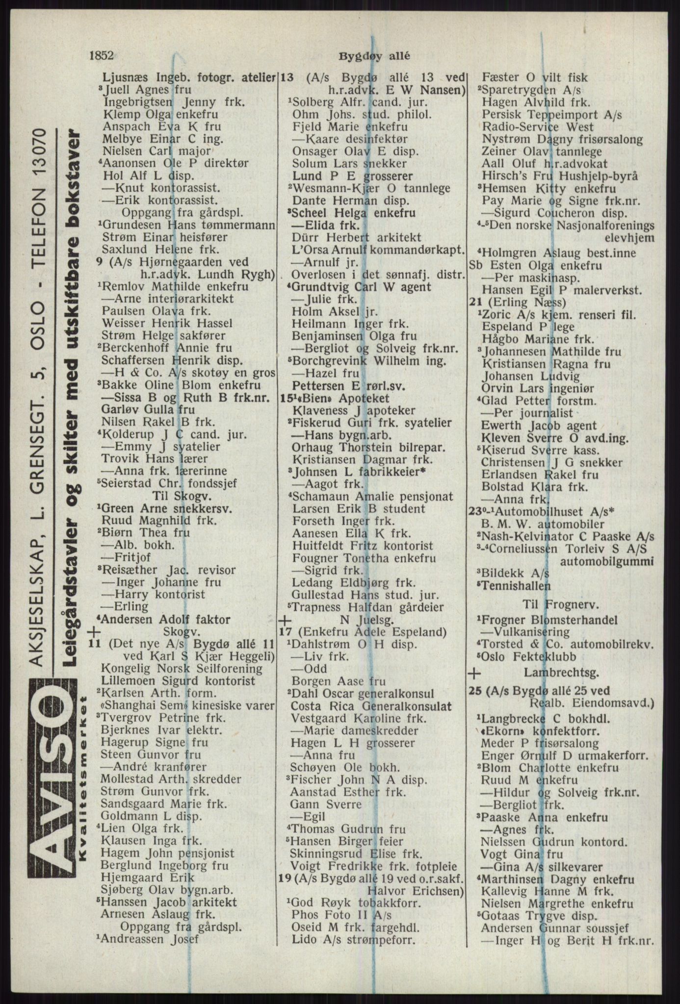 Kristiania/Oslo adressebok, PUBL/-, 1941, s. 1852