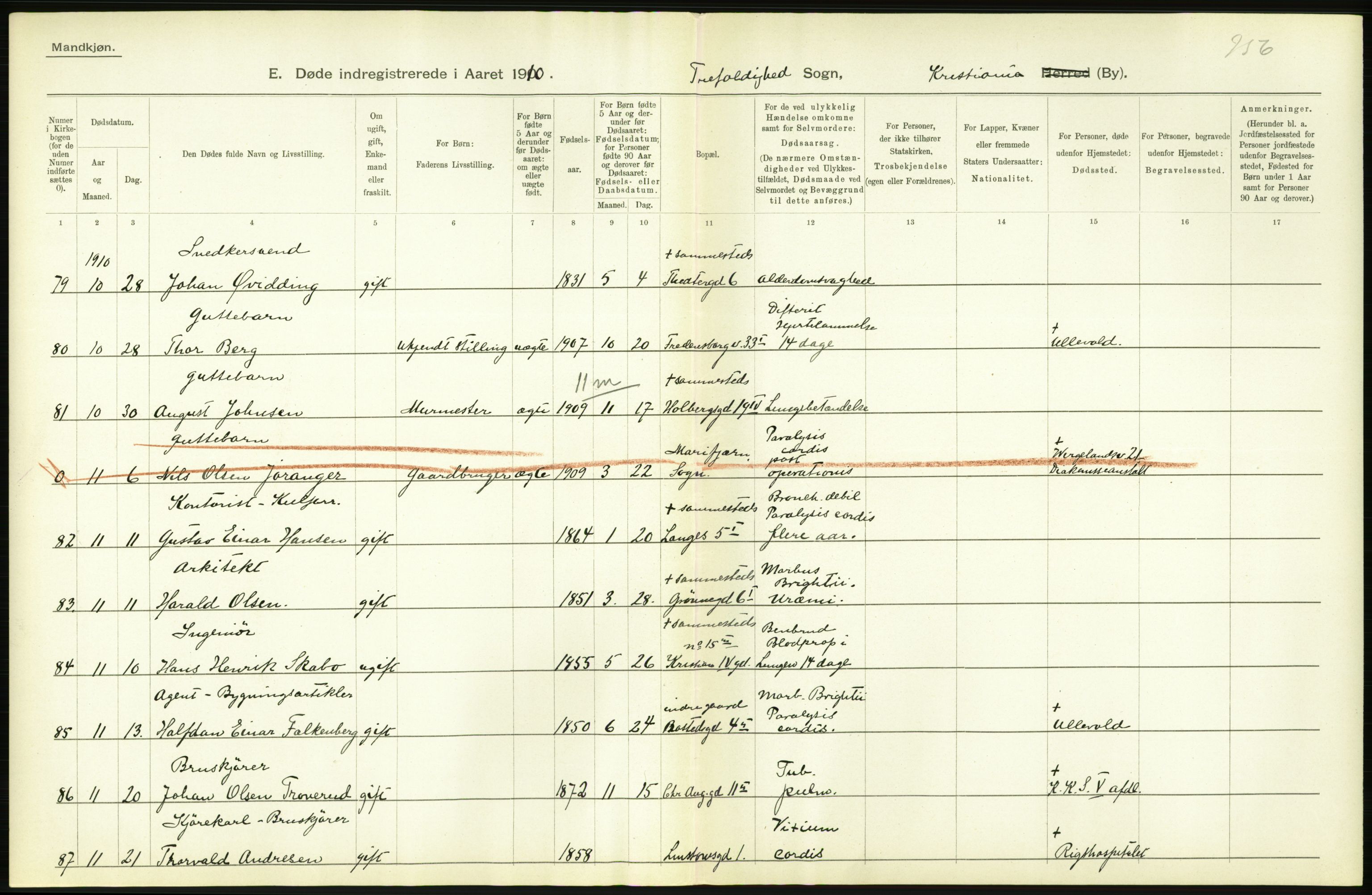 Statistisk sentralbyrå, Sosiodemografiske emner, Befolkning, RA/S-2228/D/Df/Dfa/Dfah/L0008: Kristiania: Døde, 1910, s. 816