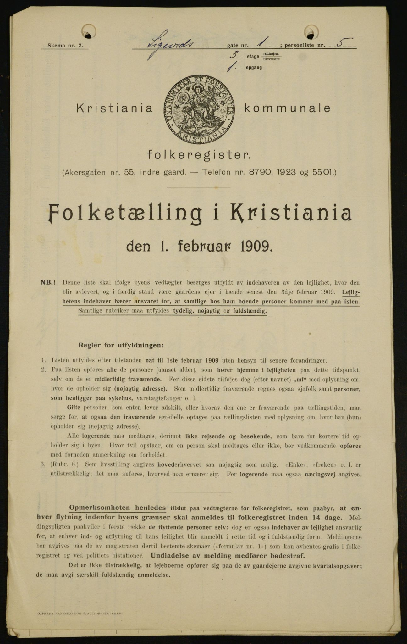 OBA, Kommunal folketelling 1.2.1909 for Kristiania kjøpstad, 1909, s. 86033