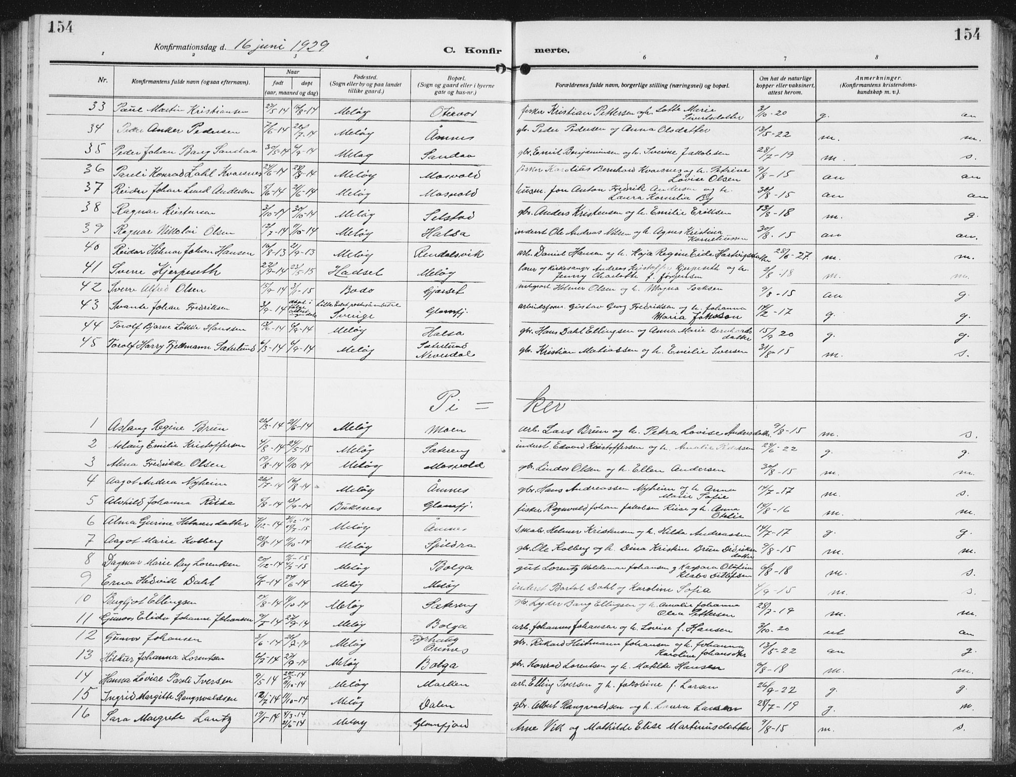 Ministerialprotokoller, klokkerbøker og fødselsregistre - Nordland, AV/SAT-A-1459/843/L0640: Klokkerbok nr. 843C09, 1925-1941, s. 154