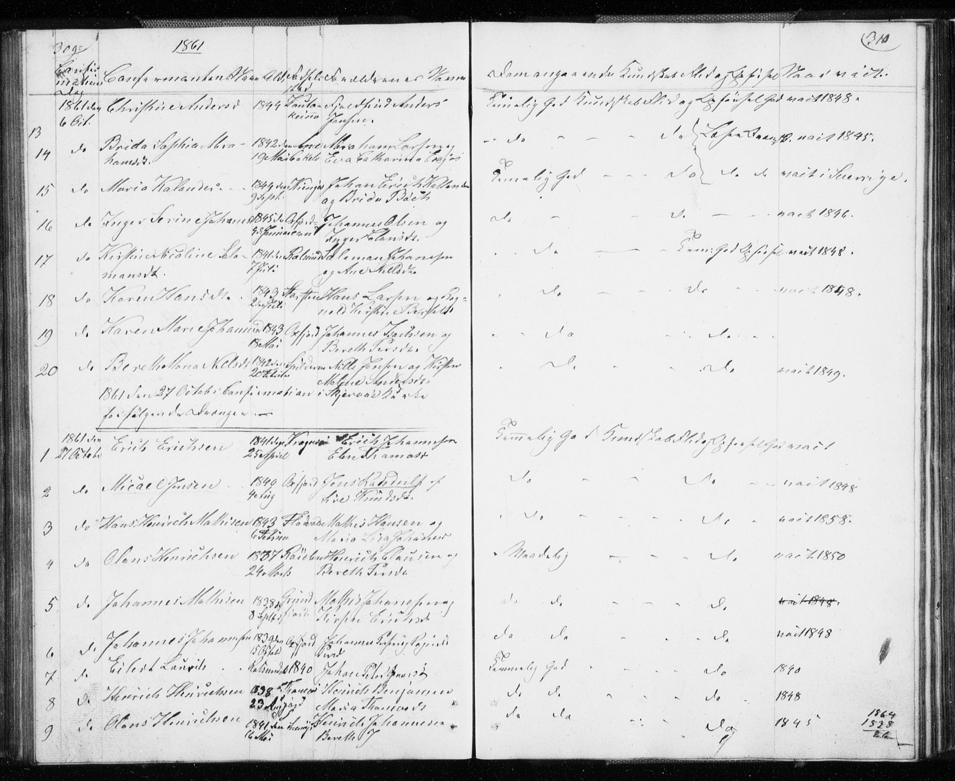 Skjervøy sokneprestkontor, SATØ/S-1300/H/Ha/Hab/L0003klokker: Klokkerbok nr. 3, 1849-1861, s. 309-310