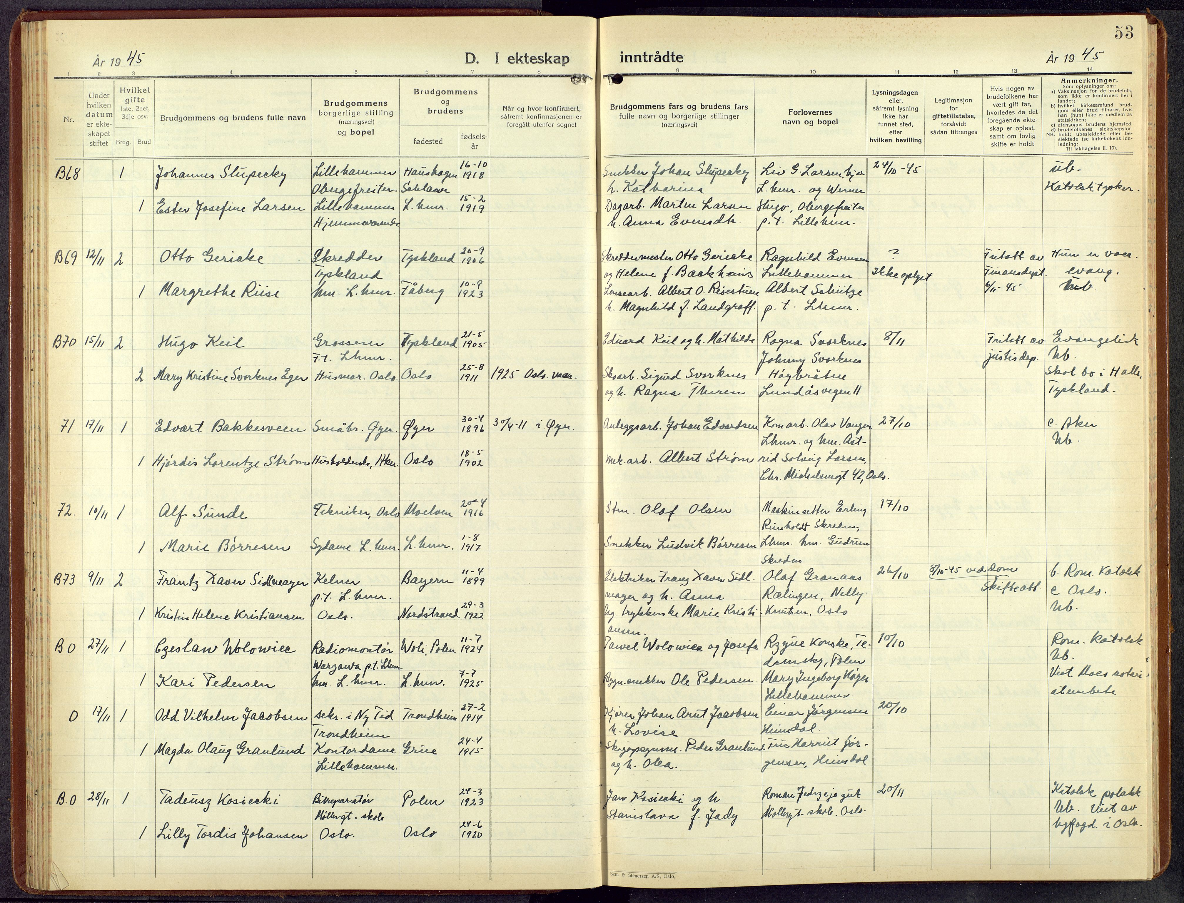 Lillehammer prestekontor, AV/SAH-PREST-088/H/Ha/Hab/L0004: Klokkerbok nr. 4, 1940-1955, s. 53