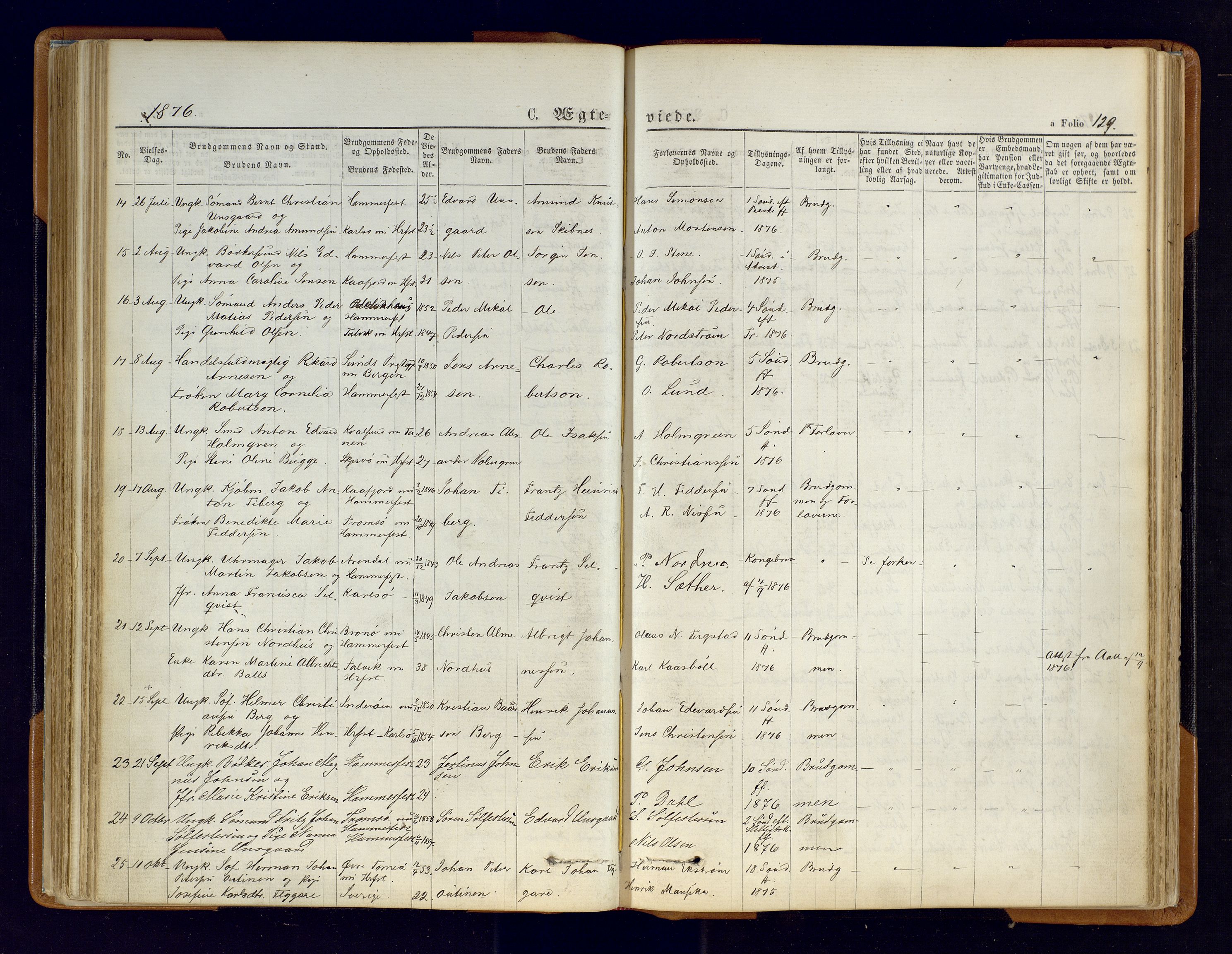 Hammerfest sokneprestkontor, AV/SATØ-S-1347/H/Ha/L0006.kirke: Ministerialbok nr. 6, 1869-1877, s. 129