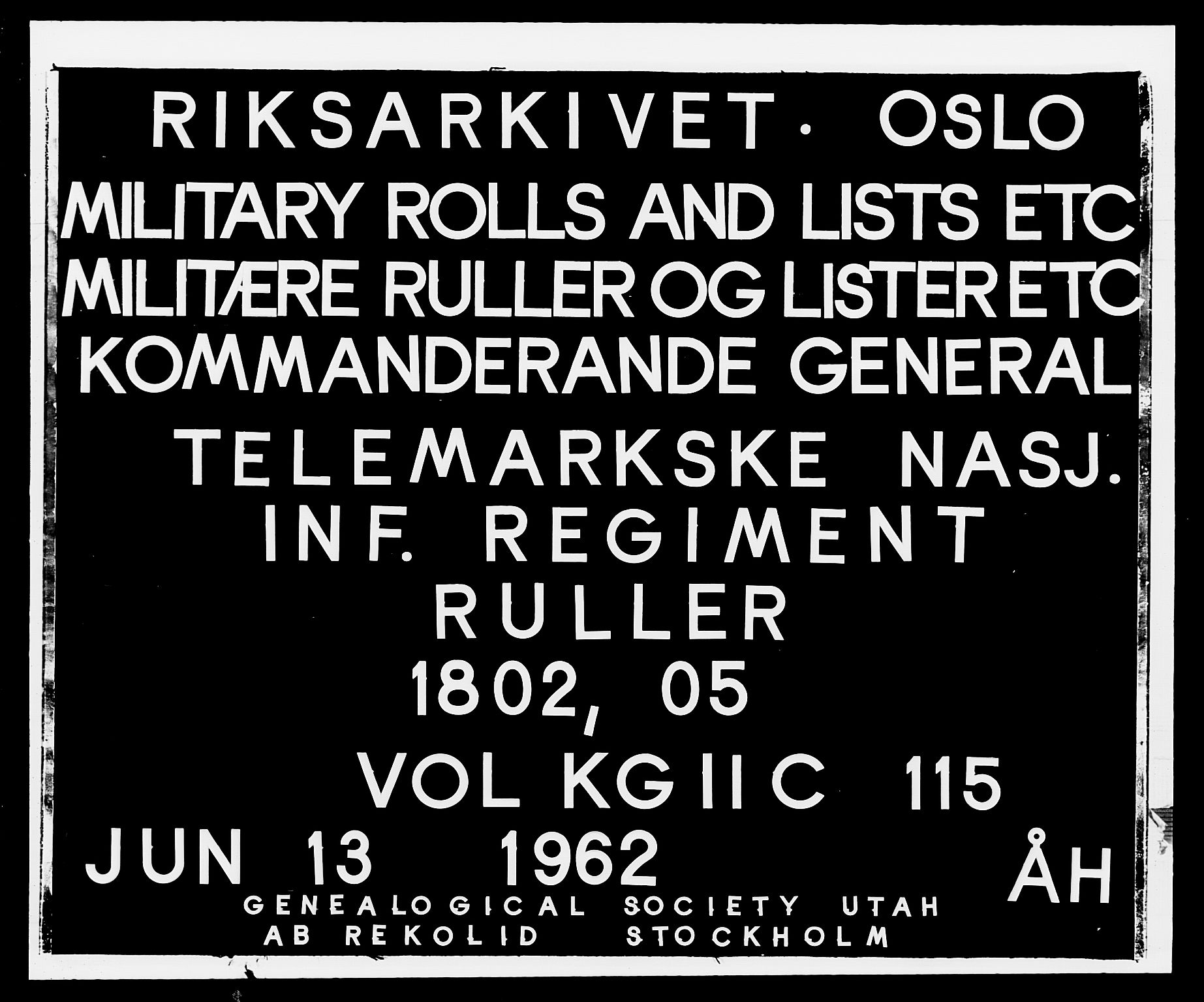 Generalitets- og kommissariatskollegiet, Det kongelige norske kommissariatskollegium, RA/EA-5420/E/Eh/L0115: Telemarkske nasjonale infanteriregiment, 1802-1805, s. 1