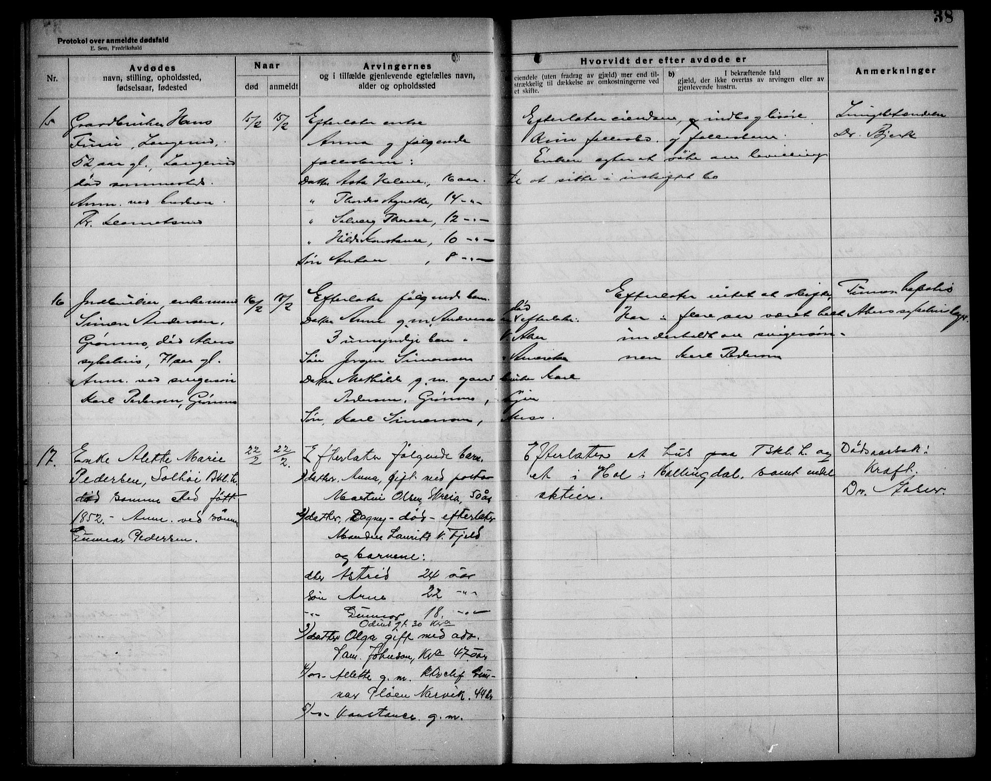 Aker kriminaldommer, skifte- og auksjonsforvalterembete, AV/SAO-A-10452/H/Hb/Hba/Hbad/L0001: Dødsfallsprotokoll for Nordstrand, 1922-1929, s. 38