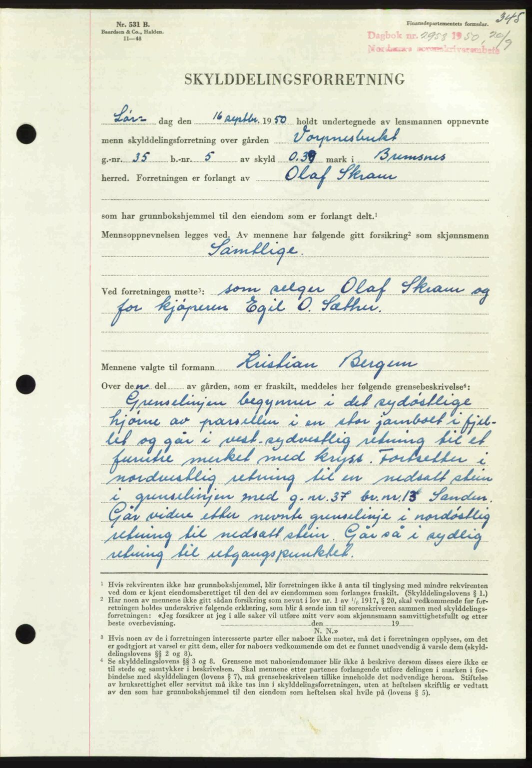 Nordmøre sorenskriveri, AV/SAT-A-4132/1/2/2Ca: Pantebok nr. A116, 1950-1950, Dagboknr: 2958/1950