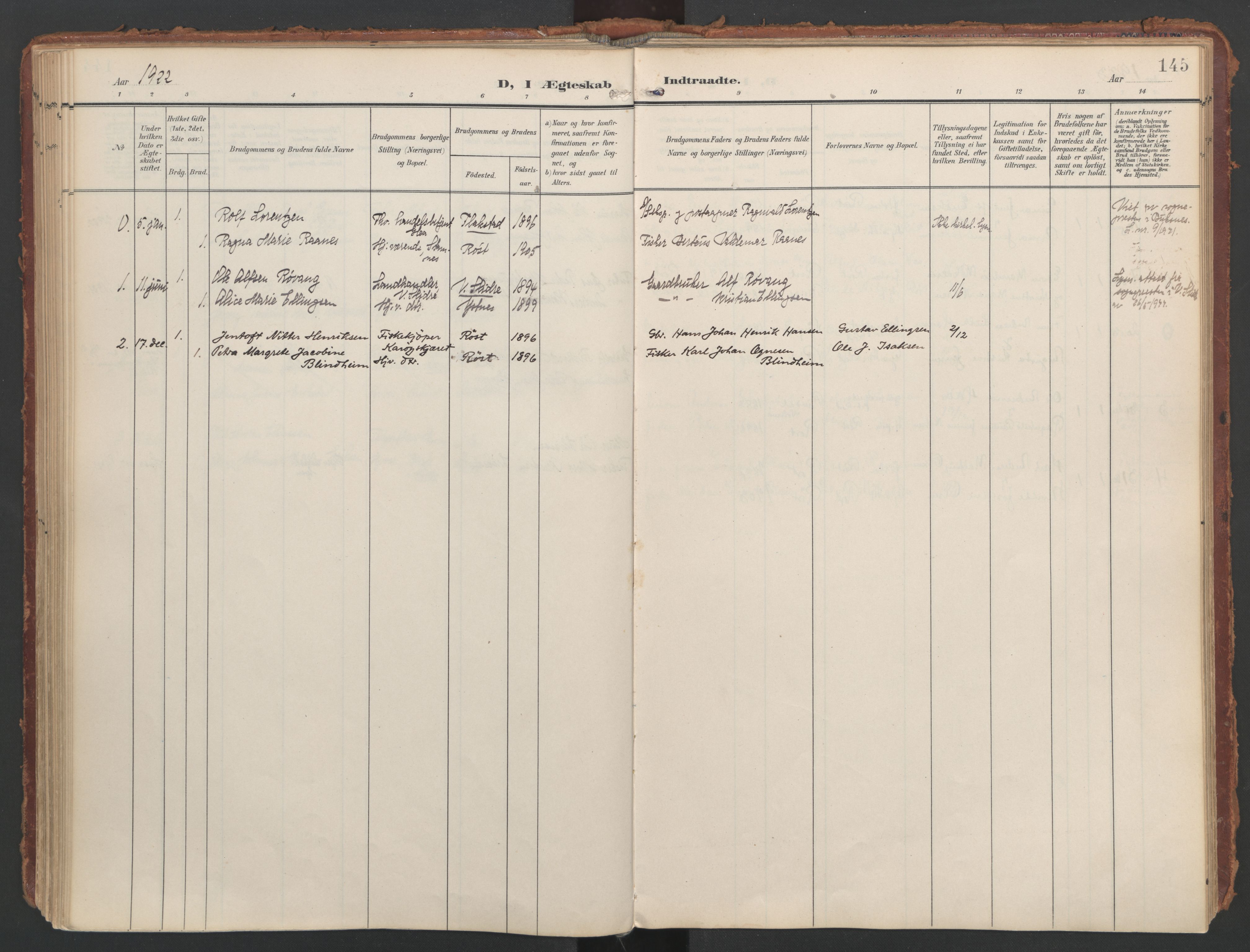 Ministerialprotokoller, klokkerbøker og fødselsregistre - Nordland, AV/SAT-A-1459/808/L0129: Ministerialbok nr. 808A02, 1903-1931, s. 145