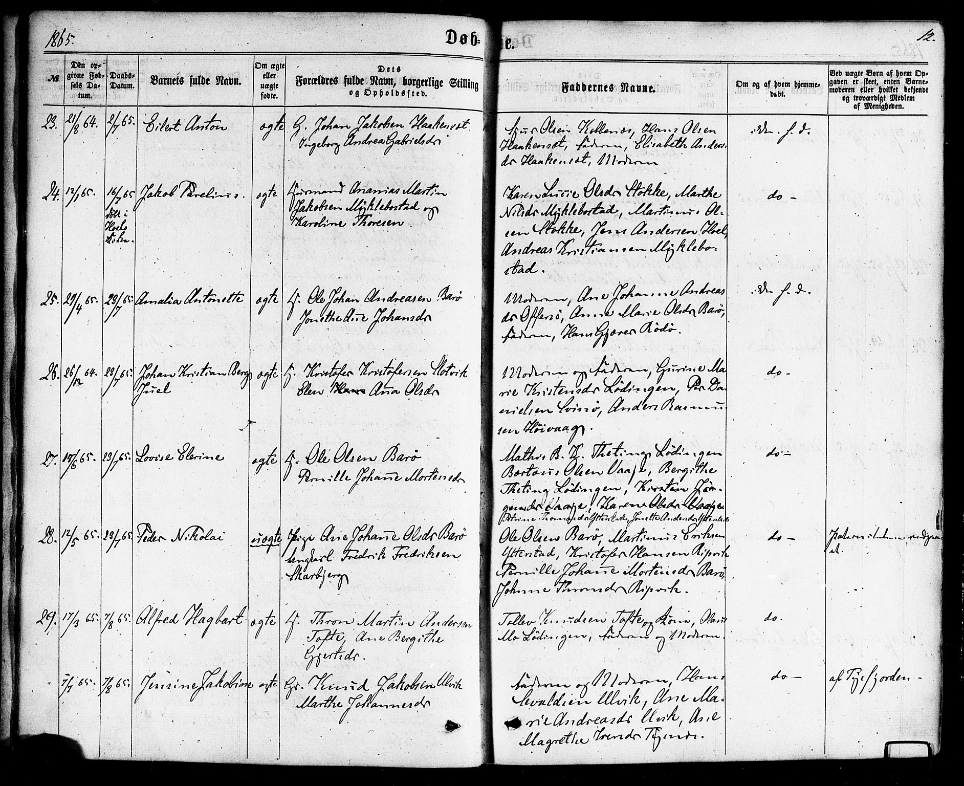 Ministerialprotokoller, klokkerbøker og fødselsregistre - Nordland, AV/SAT-A-1459/872/L1034: Ministerialbok nr. 872A09, 1864-1884, s. 12