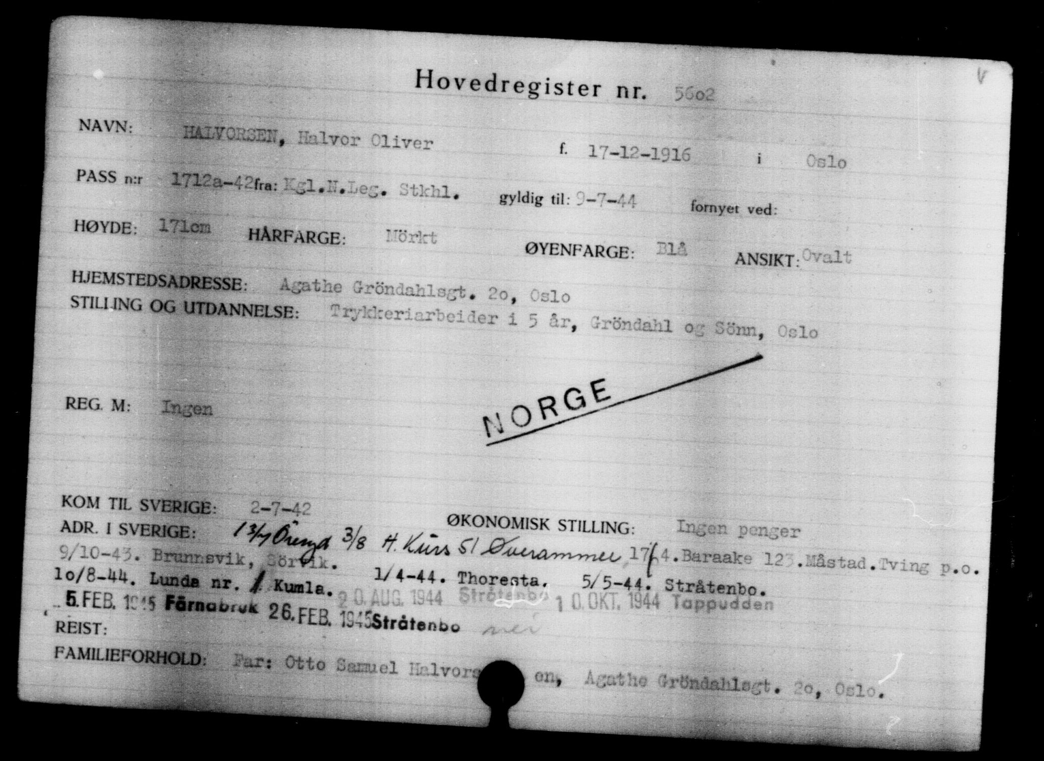 Den Kgl. Norske Legasjons Flyktningskontor, AV/RA-S-6753/V/Va/L0004: Kjesäterkartoteket.  Flyktningenr. 3496-6610, 1940-1945, s. 2442