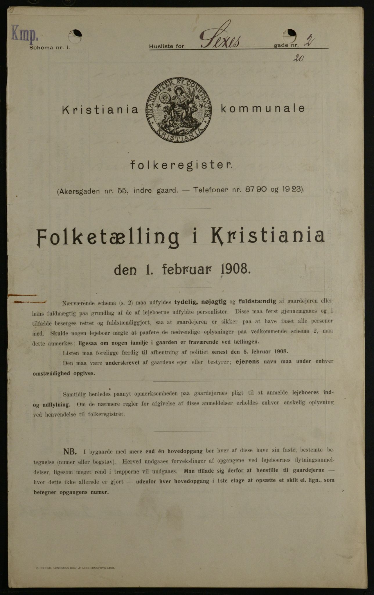 OBA, Kommunal folketelling 1.2.1908 for Kristiania kjøpstad, 1908, s. 85146