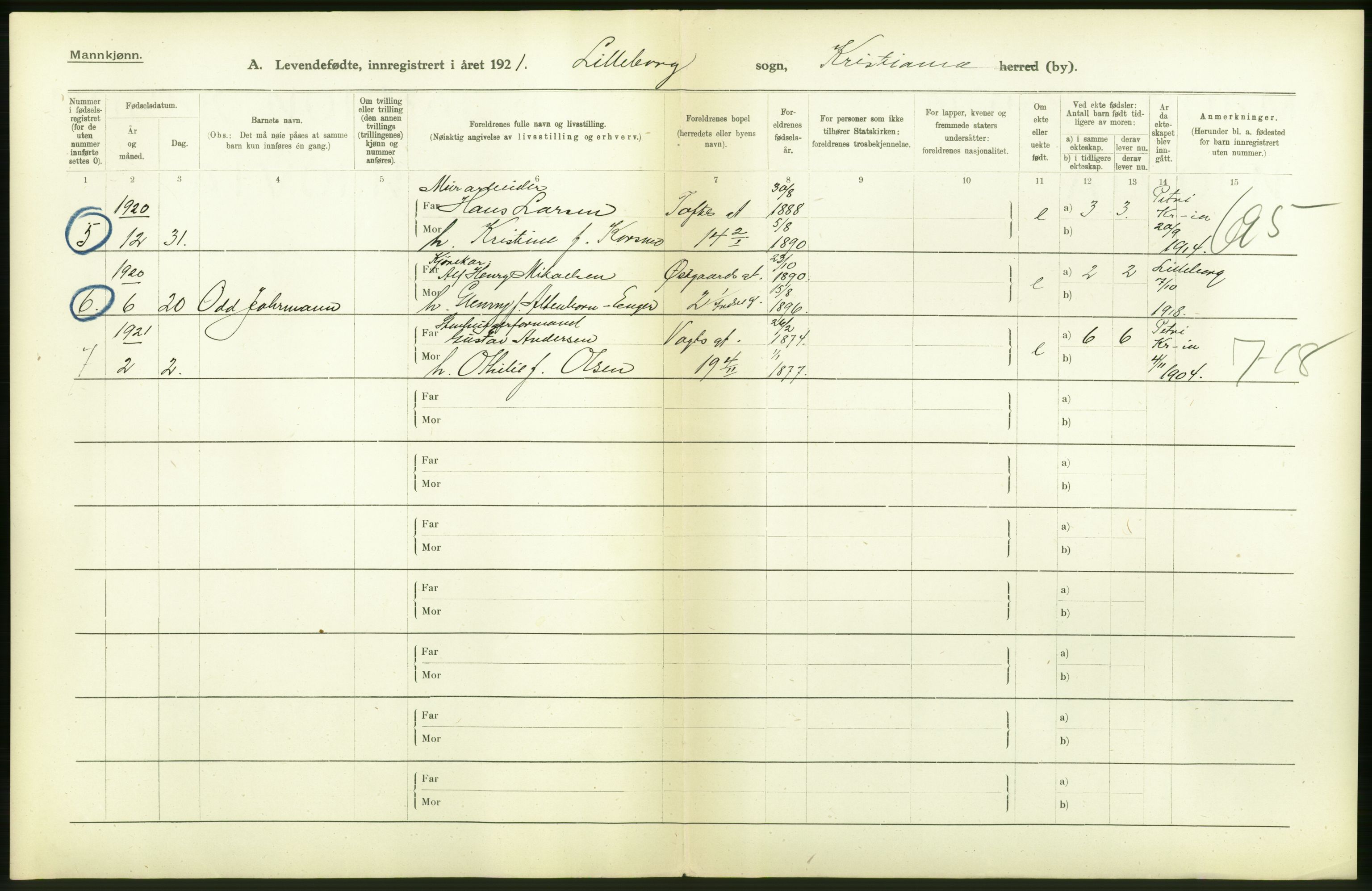 Statistisk sentralbyrå, Sosiodemografiske emner, Befolkning, AV/RA-S-2228/D/Df/Dfc/Dfca/L0008: Kristiania: Levendefødte menn og kvinner., 1921, s. 4