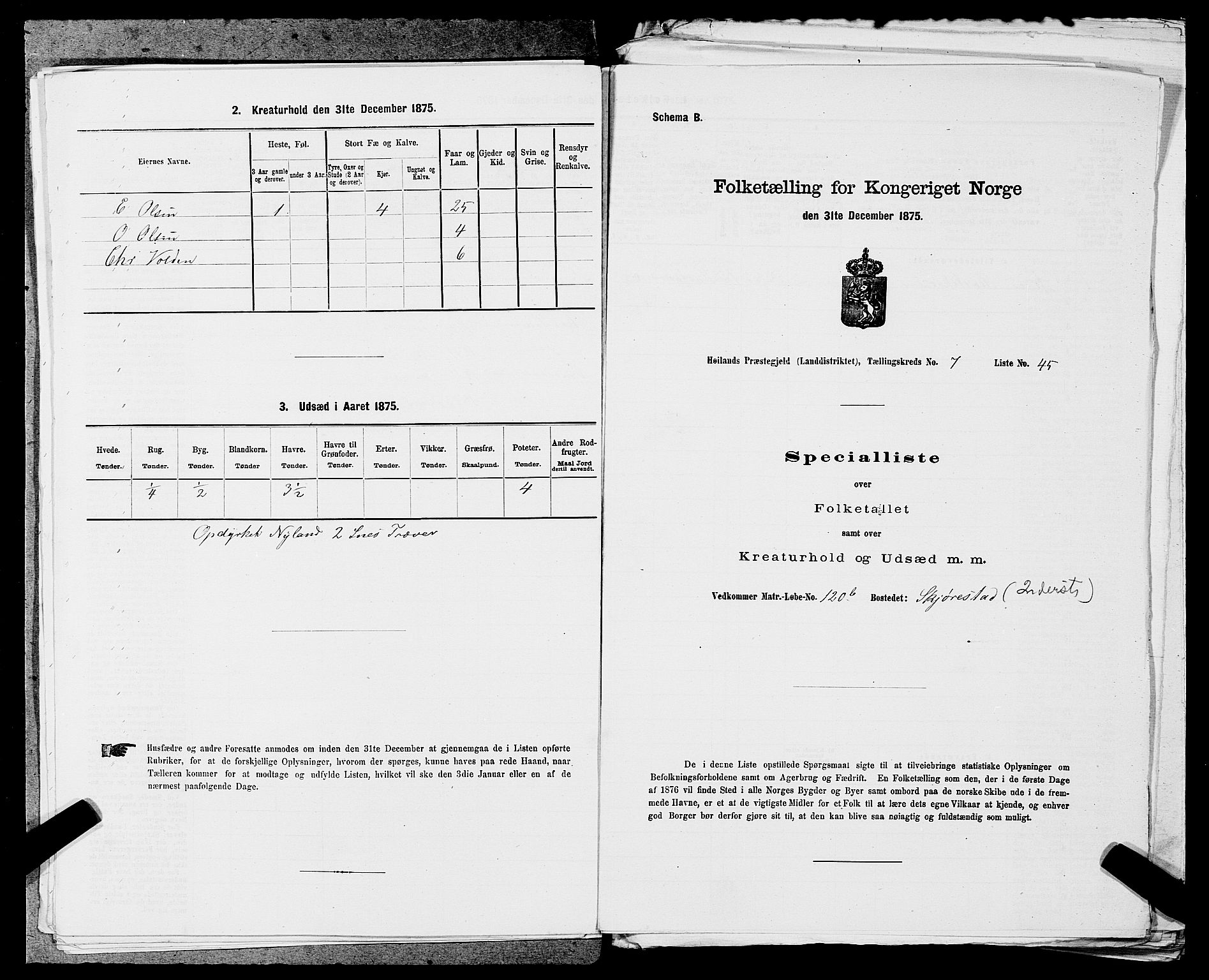 SAST, Folketelling 1875 for 1123L Høyland prestegjeld, Høyland sokn, 1875, s. 1054